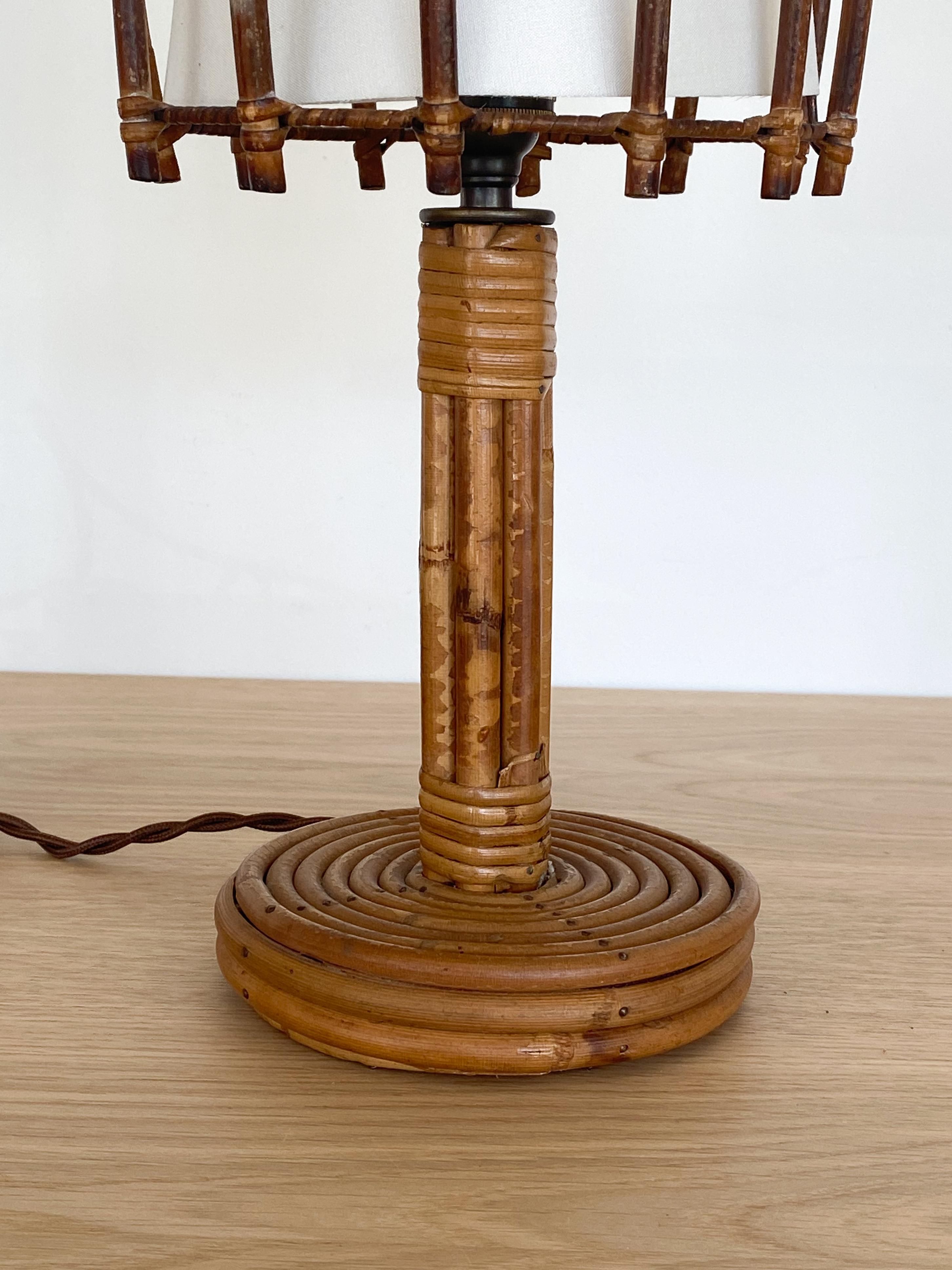 20th Century French Rattan Table Lamp