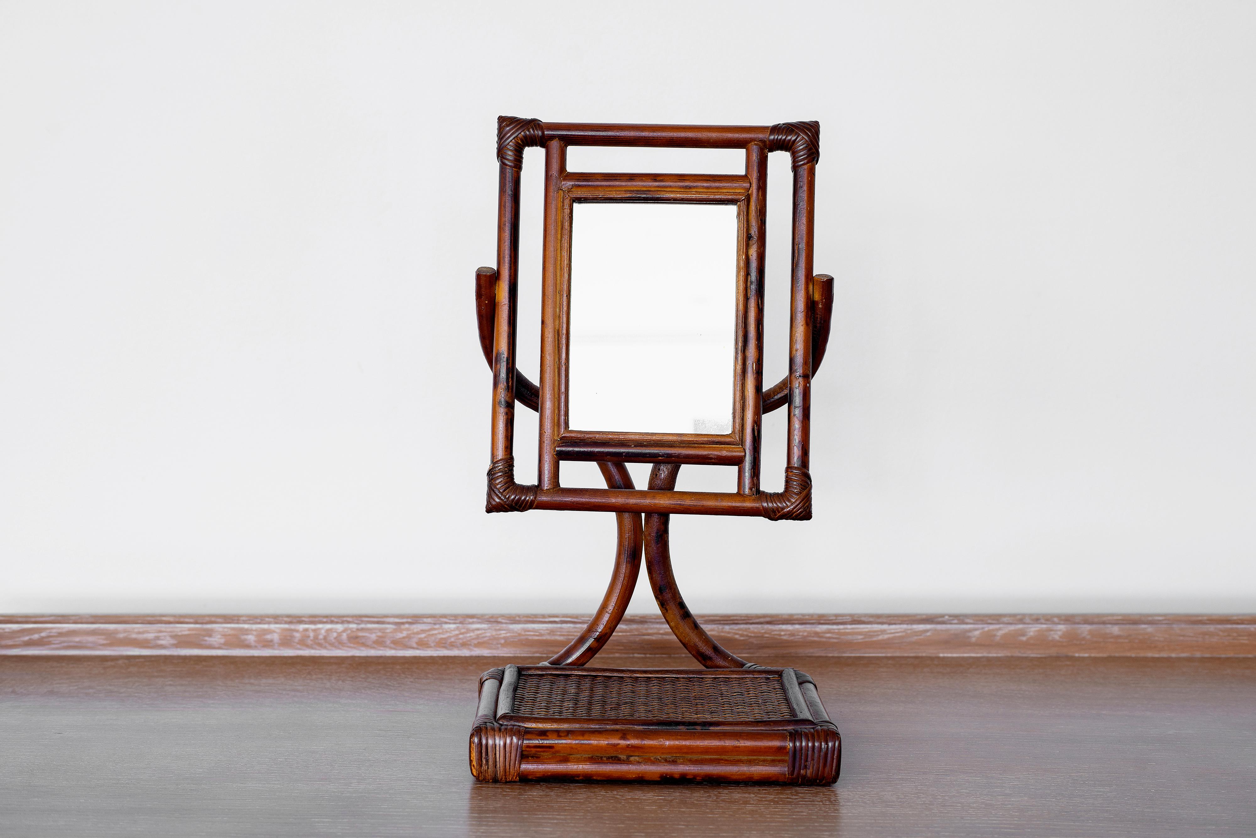 20th Century French Rattan Vanity Mirror