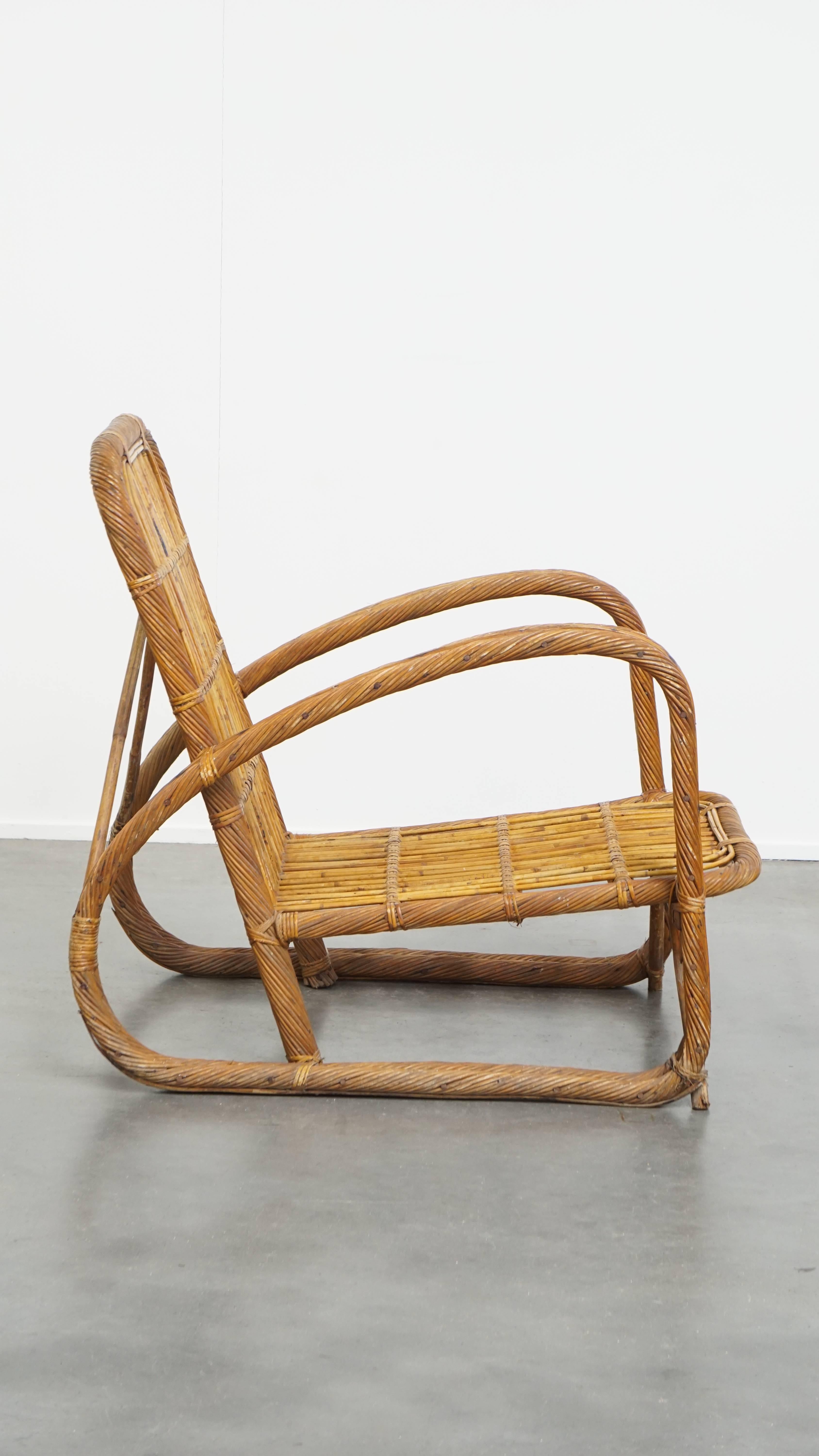 Classical Roman French Rattan Vintage Design Armchair from the 1950s For Sale