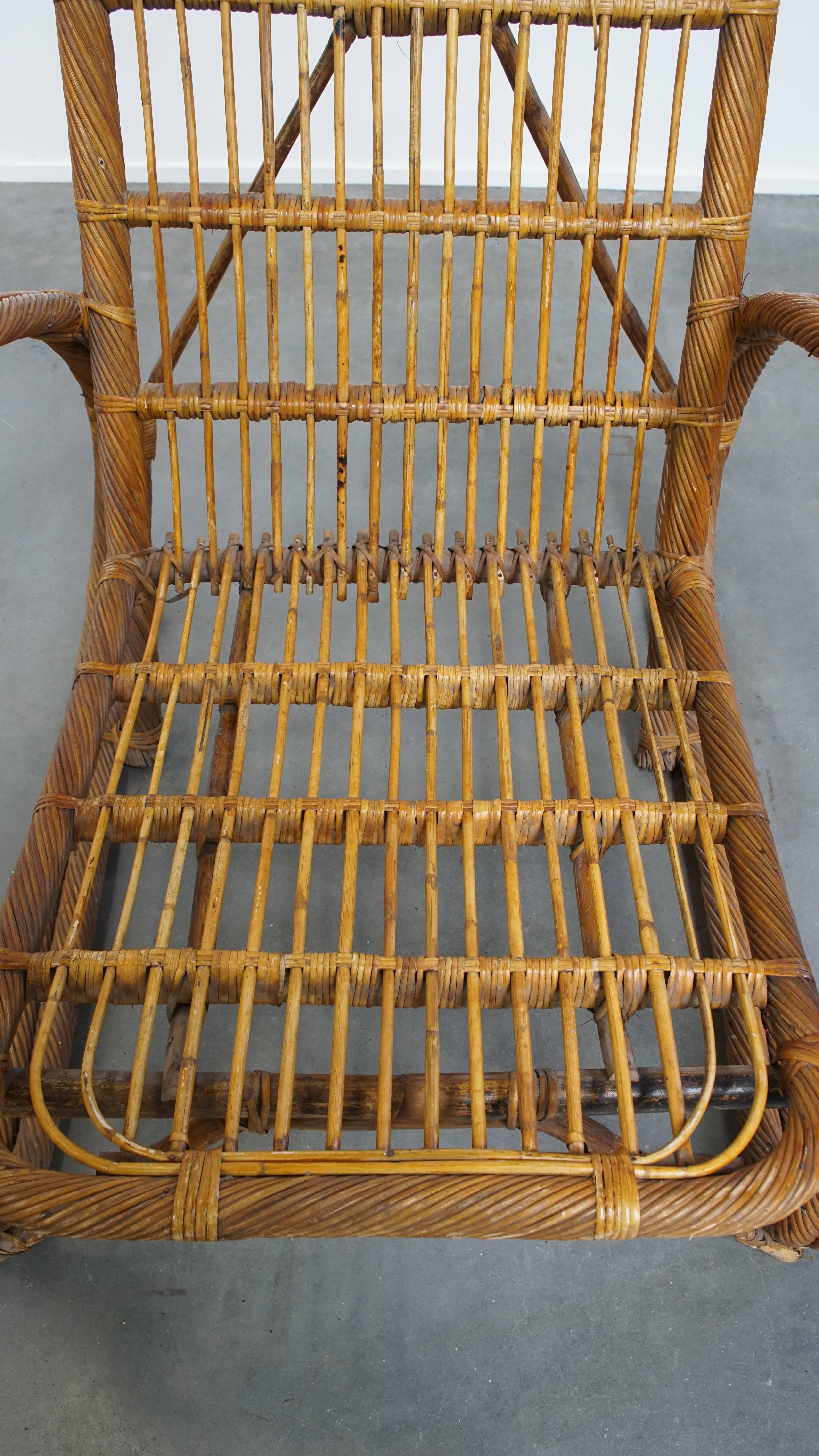 Mid-20th Century French Rattan Vintage Design Armchair from the 1950s For Sale