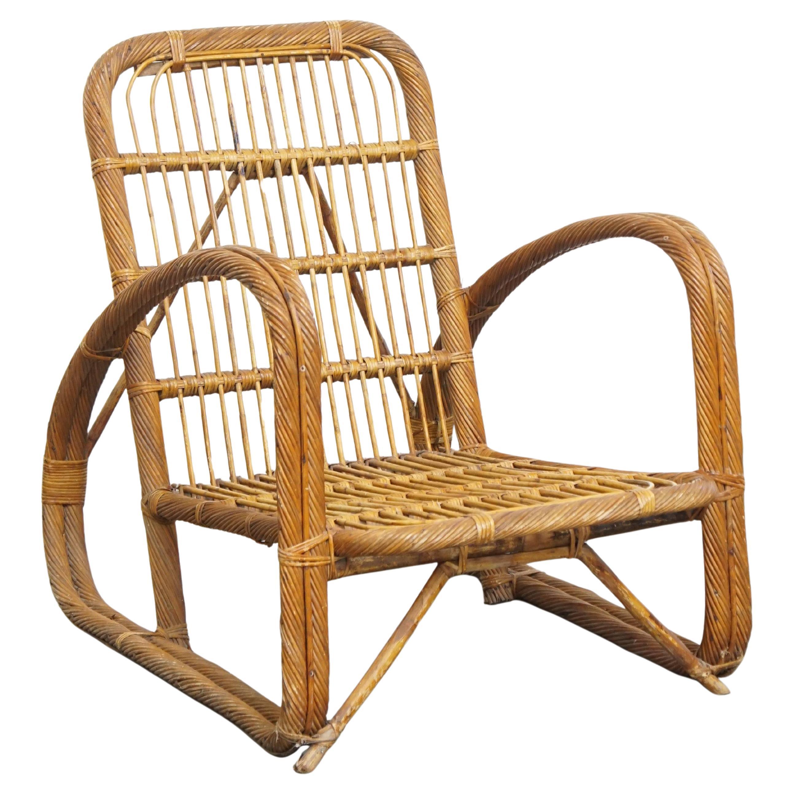 French Rattan Vintage Design Armchair from the 1950s