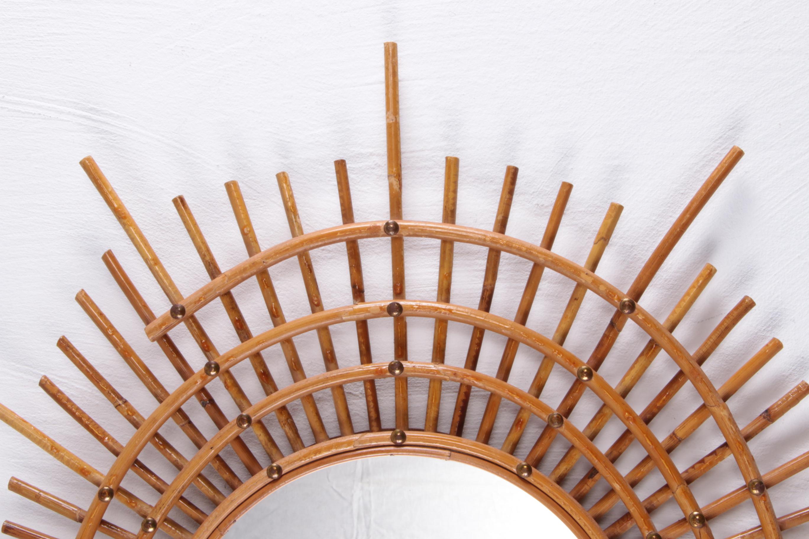 20th Century French Rattan Wall Mirror Oval, 1960s