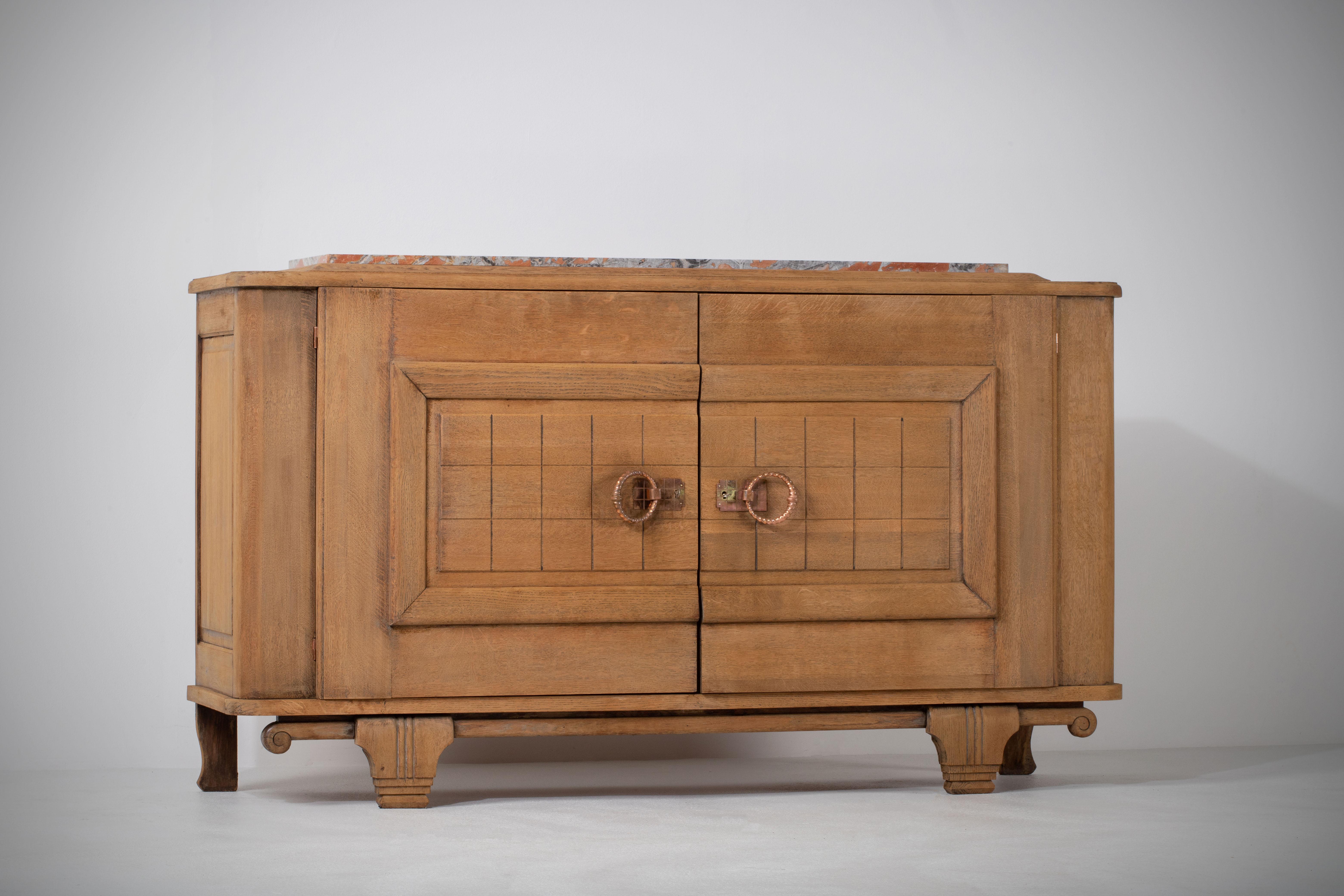 French Raw Oak Art Deco Sideboard, France, 1930s For Sale 4