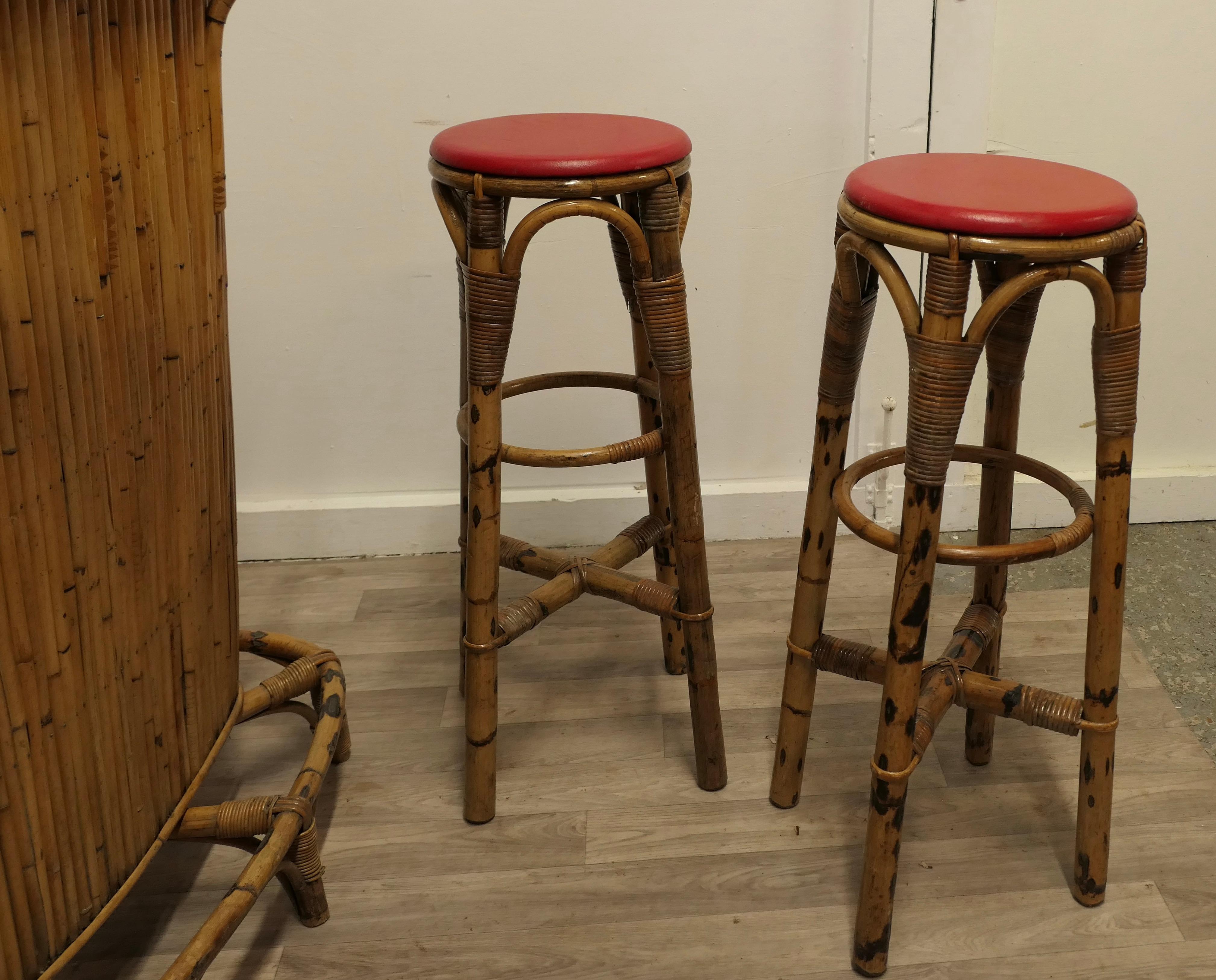 Bamboo French Reception Greeting Tiki Bar with Stools