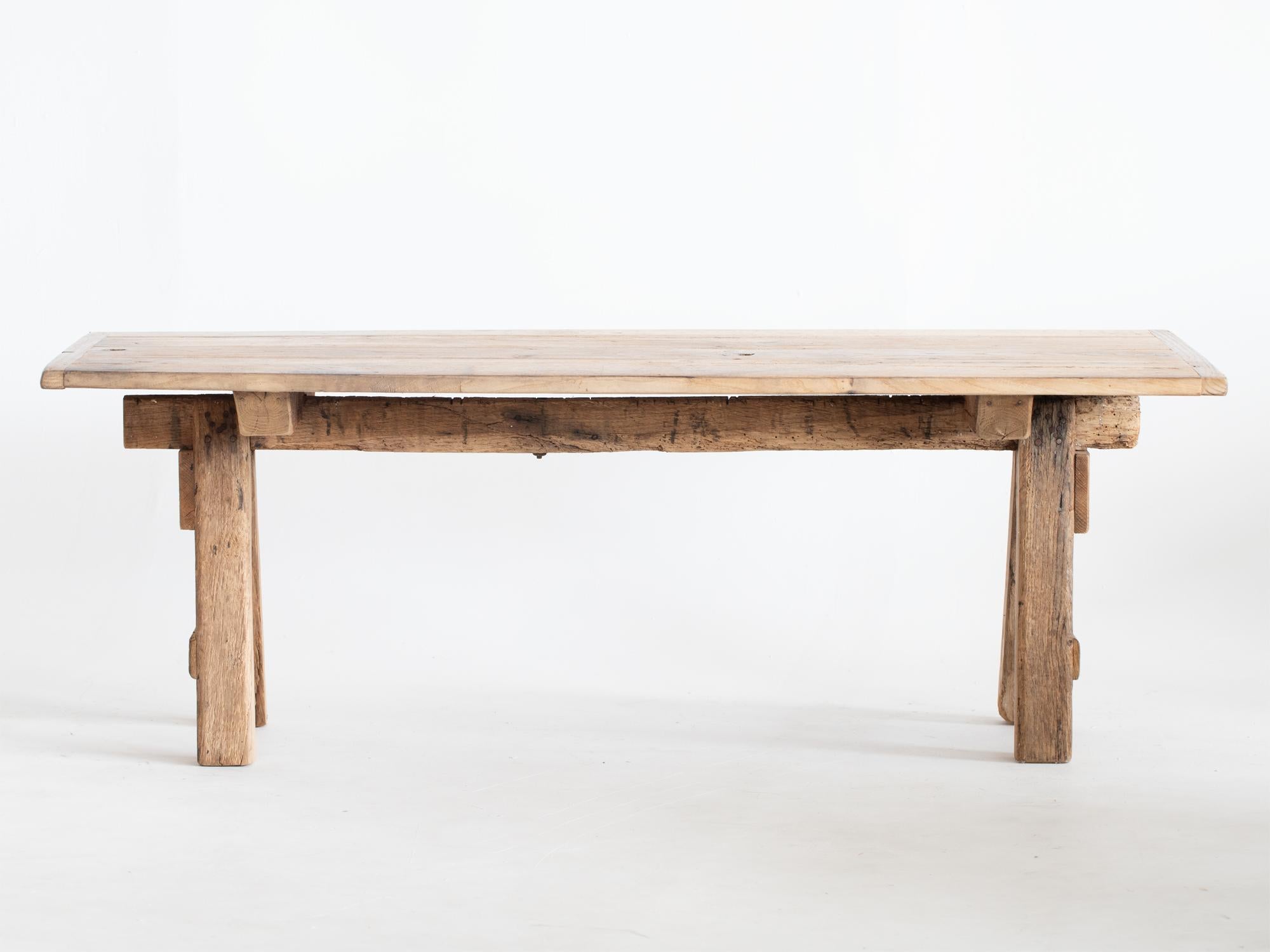A chestnut trestle coffee table. Recently crafted in Normandy, France, using reclaimed antique French elements.

Stock ref. #2199

In good sturdy order with a light natural finish.

56.5 x 160.5 x 65.5 cm

22.2 x 63.2 x 25.8 