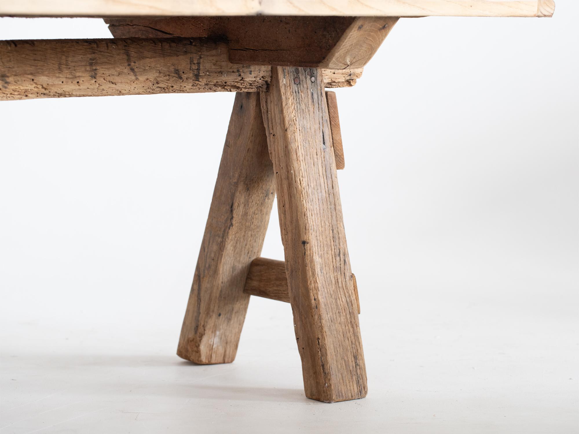 French Reclaimed Chestnut Trestle Coffee Table For Sale 5