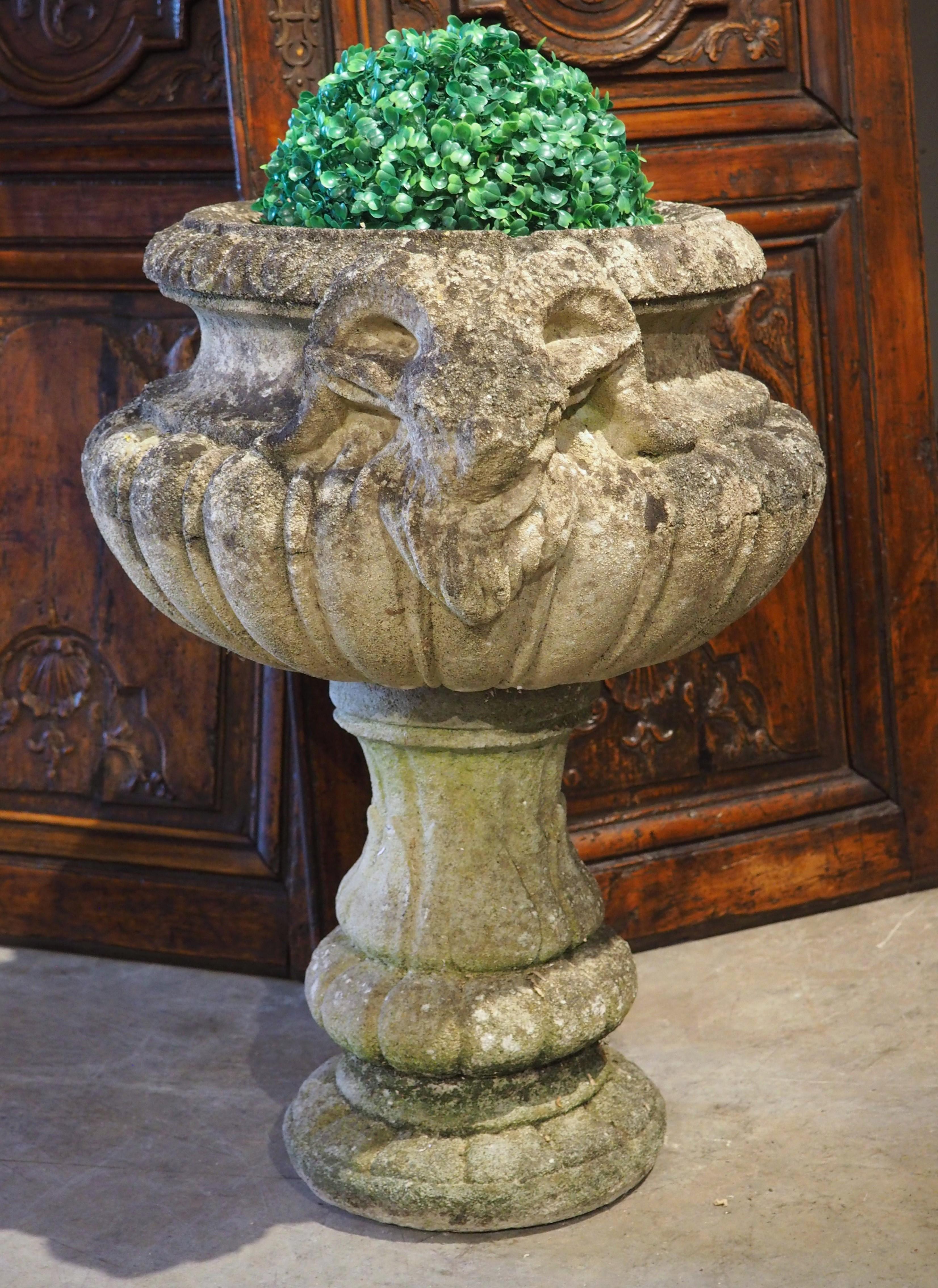French Reconstituted 2-Piece Stone Vase Aux Beliers, 1900's For Sale 1