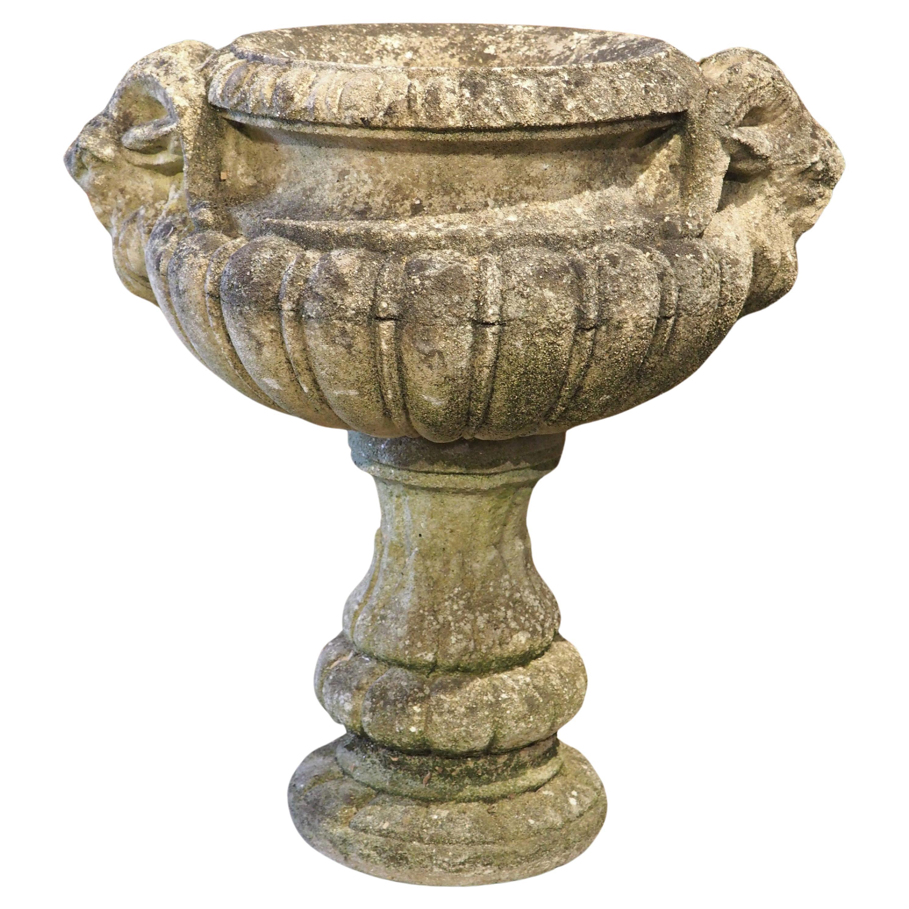 French Reconstituted 2-Piece Stone Vase Aux Beliers, 1900's For Sale