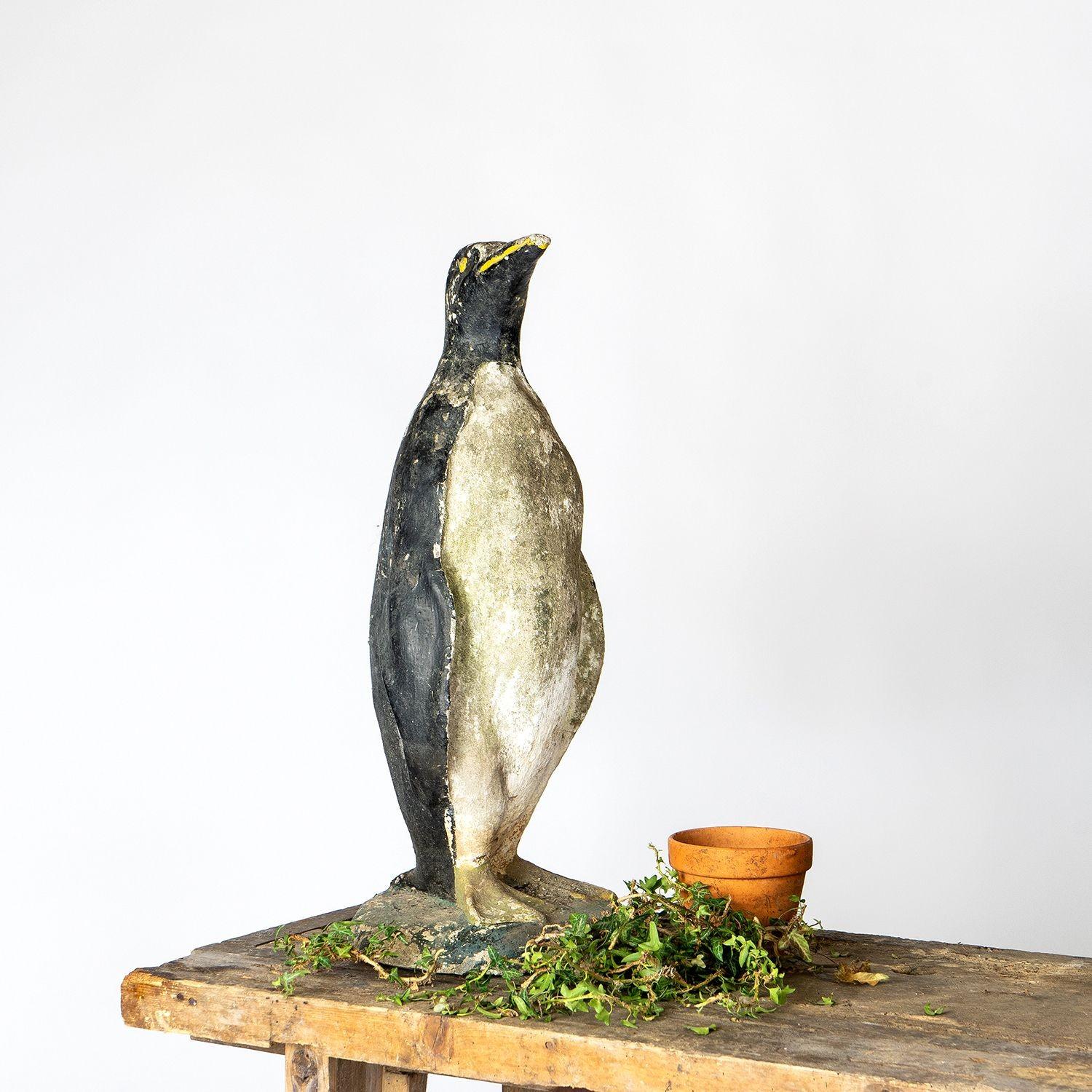 Vintage French Reconstituted Stone Penguin Garden Statue Figure c. 1930s 2