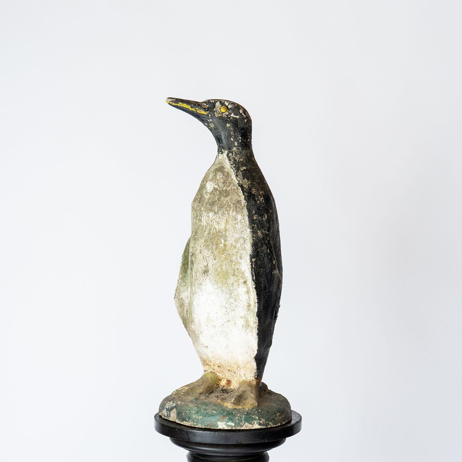 Mid-Century Modern Vintage French Reconstituted Stone Penguin Garden Statue Figure c. 1930s