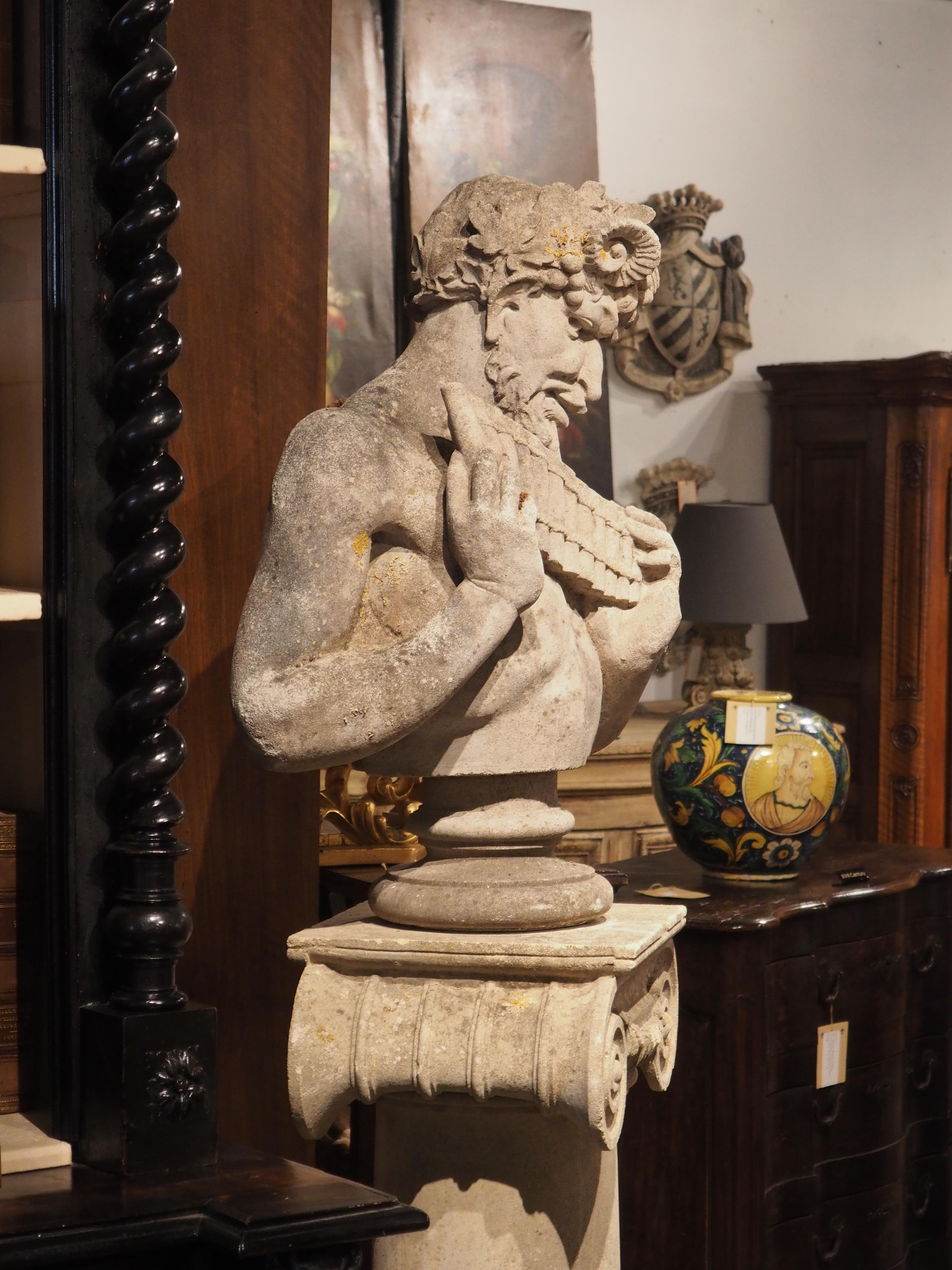French Reconstituted Stone Statue of the Greek God Pan, from Vincennes C. 1950s For Sale 1