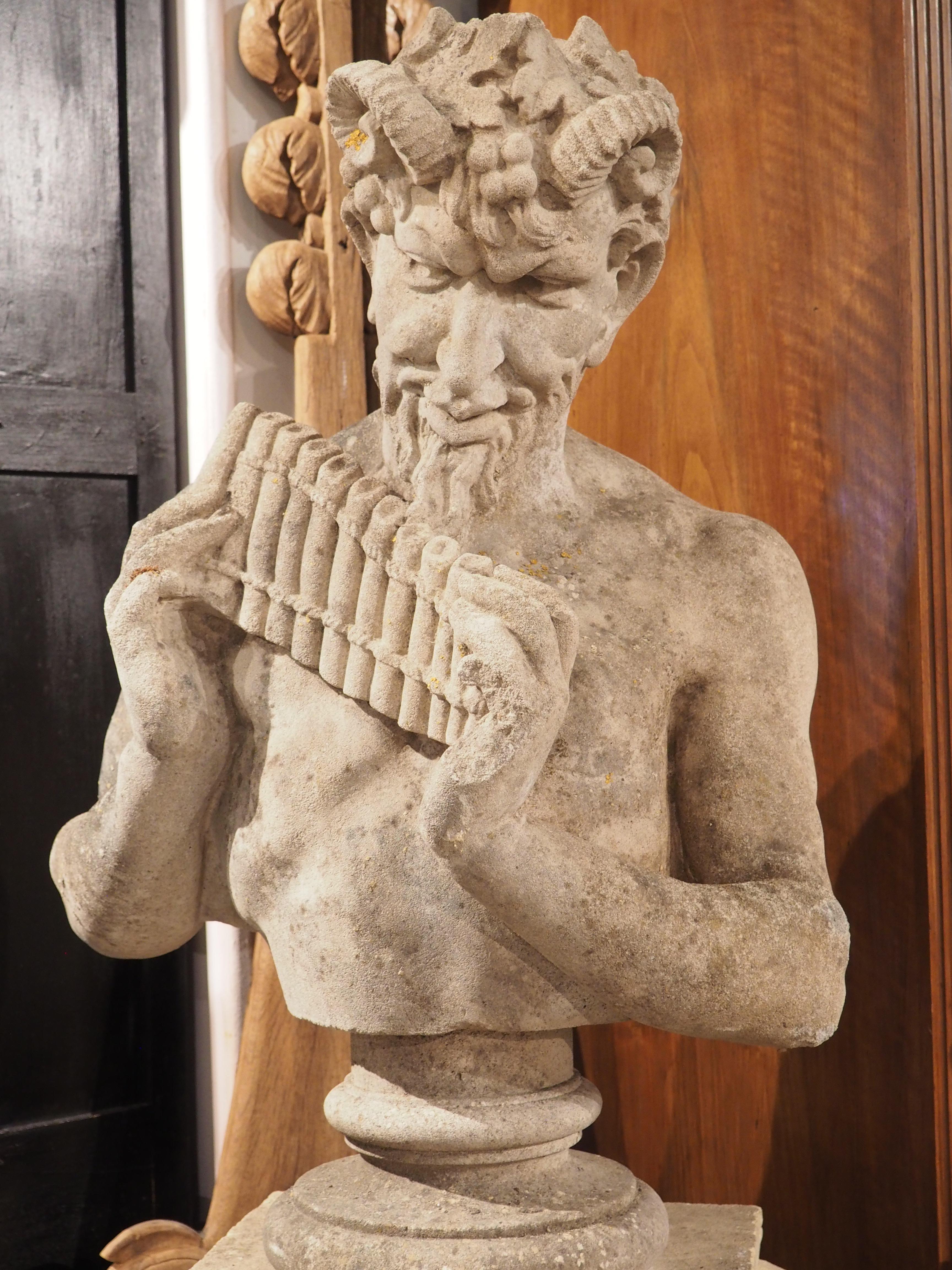 Cast French Reconstituted Stone Statue of the Greek God Pan, from Vincennes C. 1950s For Sale