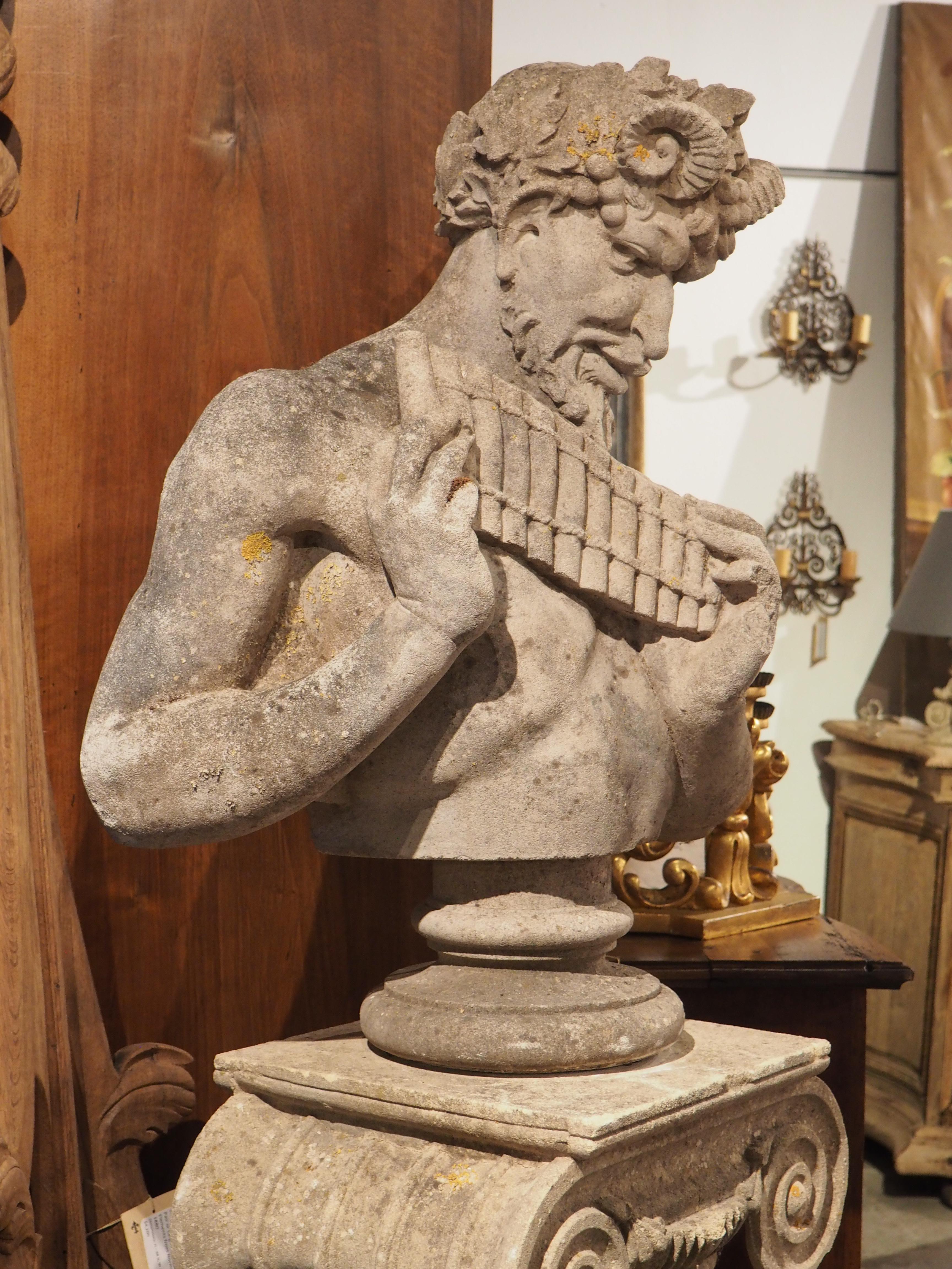 Mid-20th Century French Reconstituted Stone Statue of the Greek God Pan, from Vincennes C. 1950s For Sale