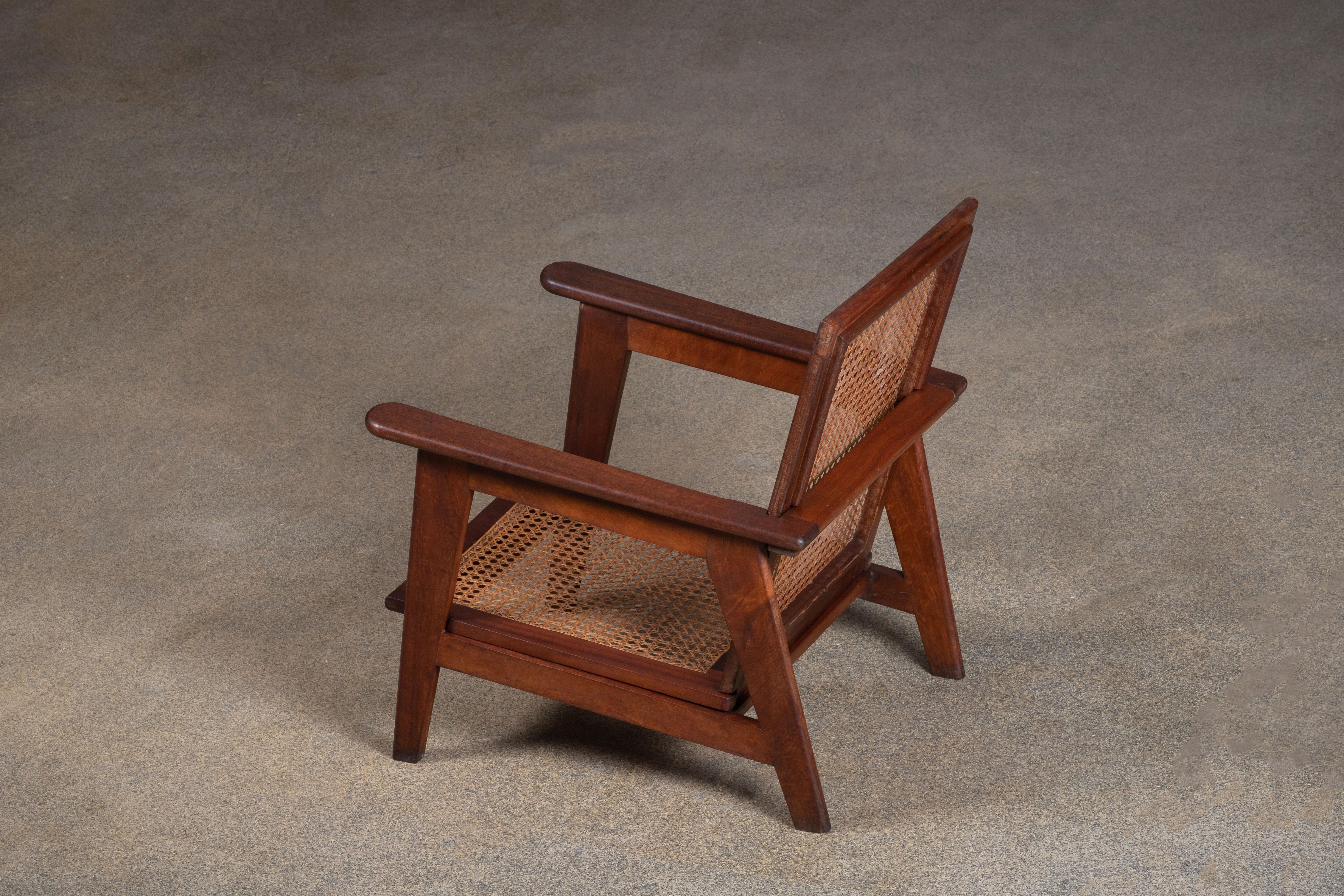 Hand-Woven French Reconstruction Armchair, 1940, in Style of Pierre Jeanneret For Sale