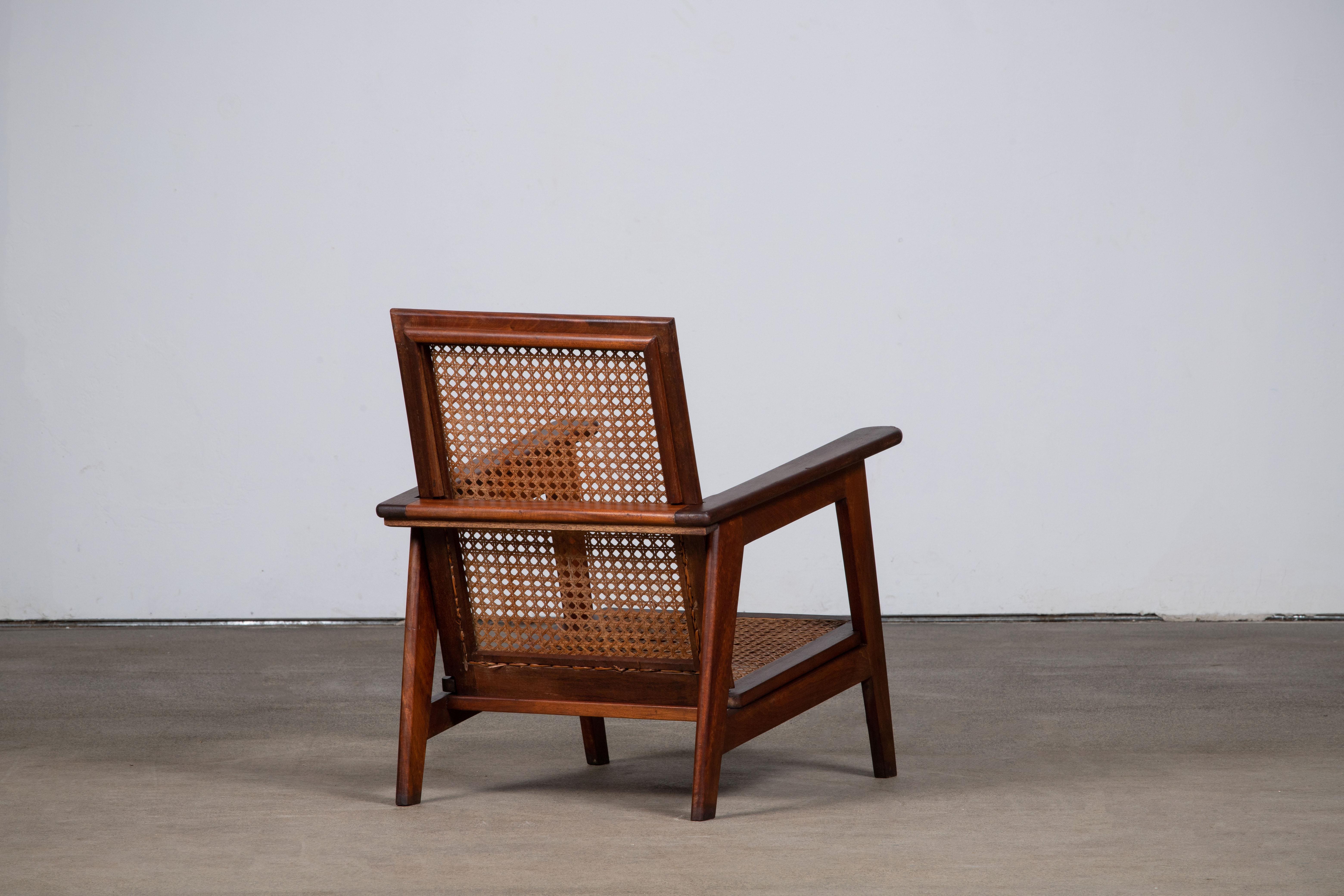 Cane French Reconstruction Armchair, 1940, in Style of Pierre Jeanneret For Sale