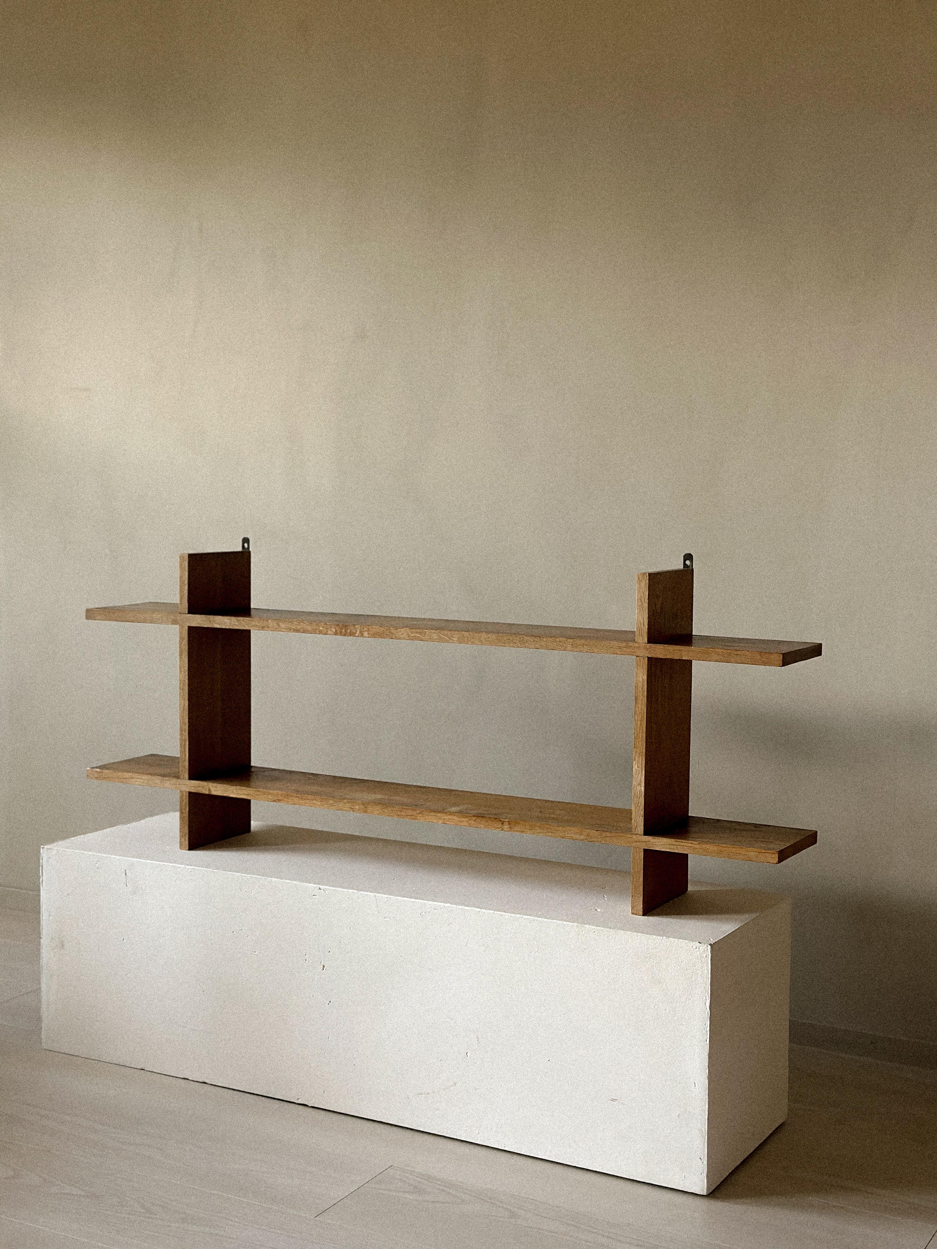 Mid-Century Modern French Reconstruction Era Oak Wall Shelf, France, c. 1950s For Sale
