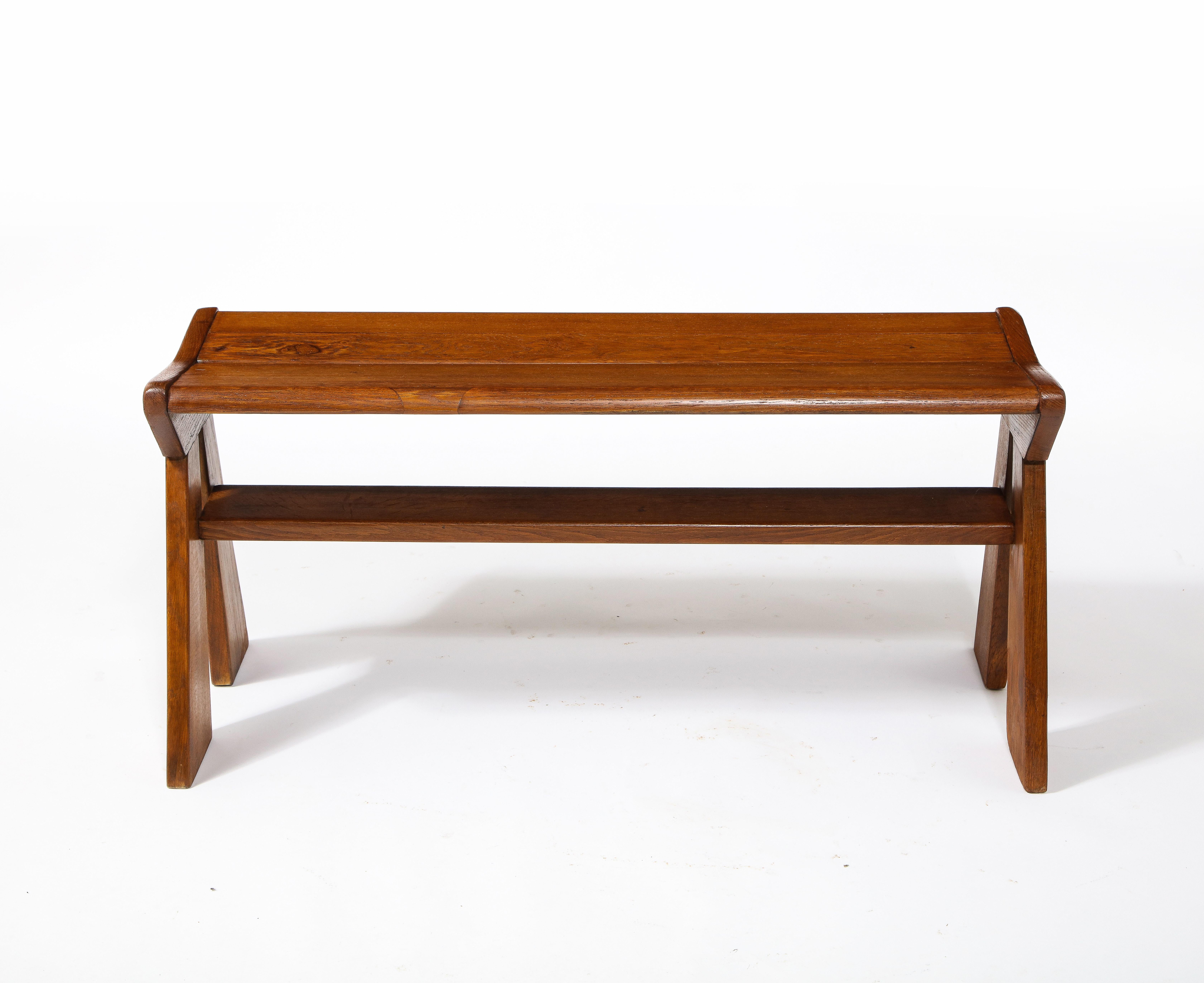 French Reconstruction Era Solid Oak Compact Bench, France, 1940s For Sale 8