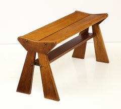 French Reconstruction Era Solid Oak Compact Bench, France, 1940s
