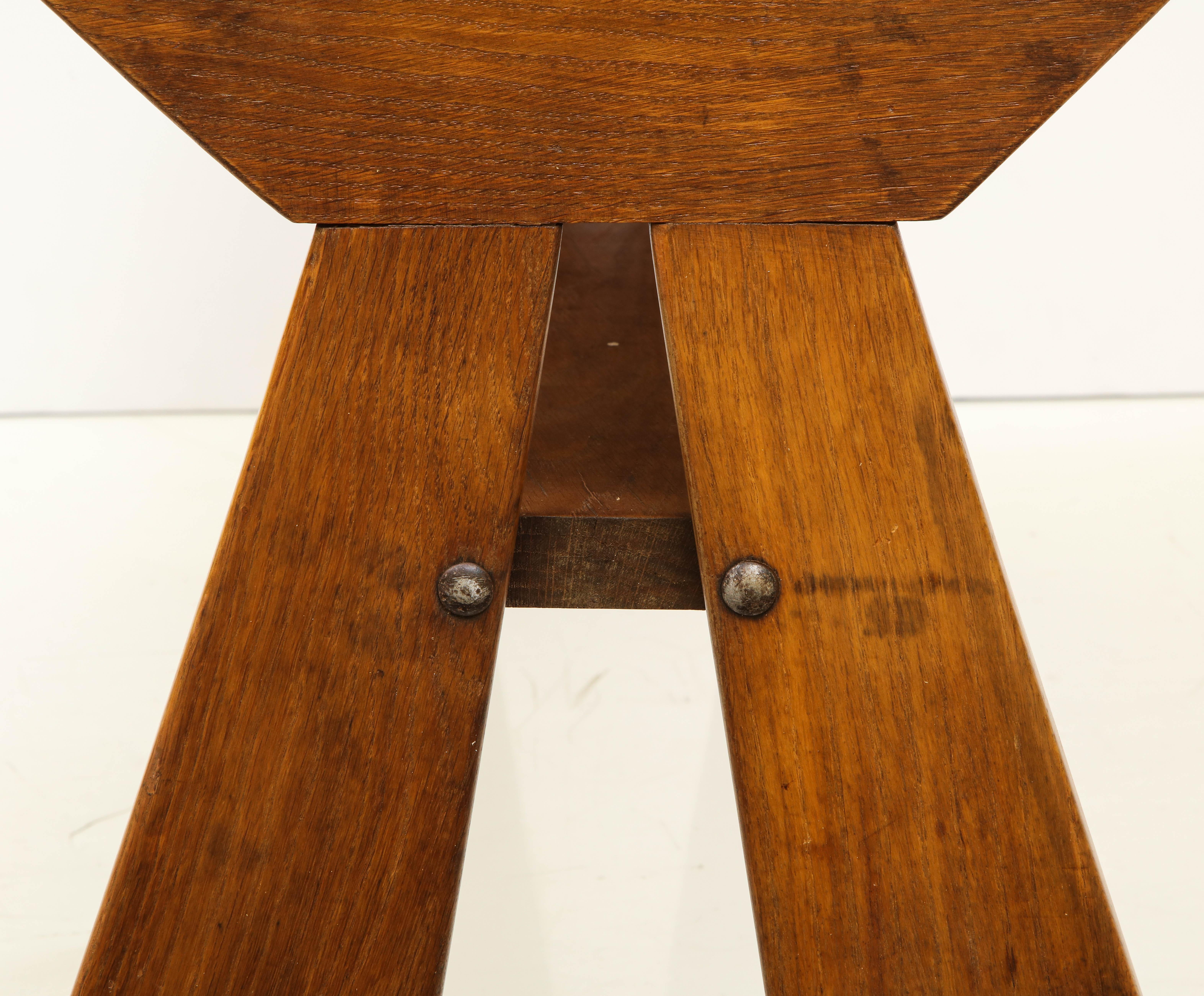 French Reconstruction Era Solid Oak Compact Bench, France, 1940s 1