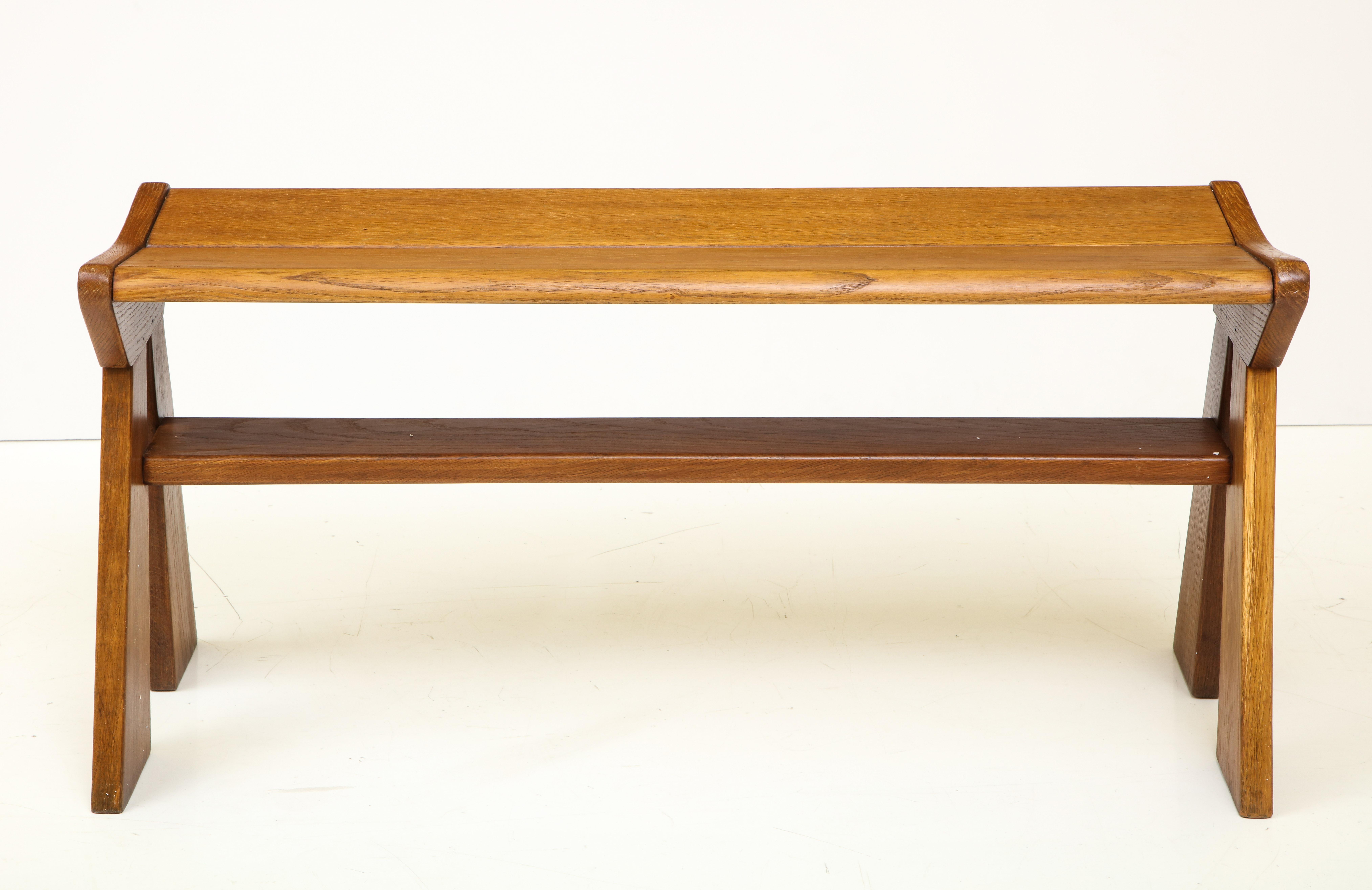 French Reconstruction Era Solid Oak Compact Bench, France, 1940s 2