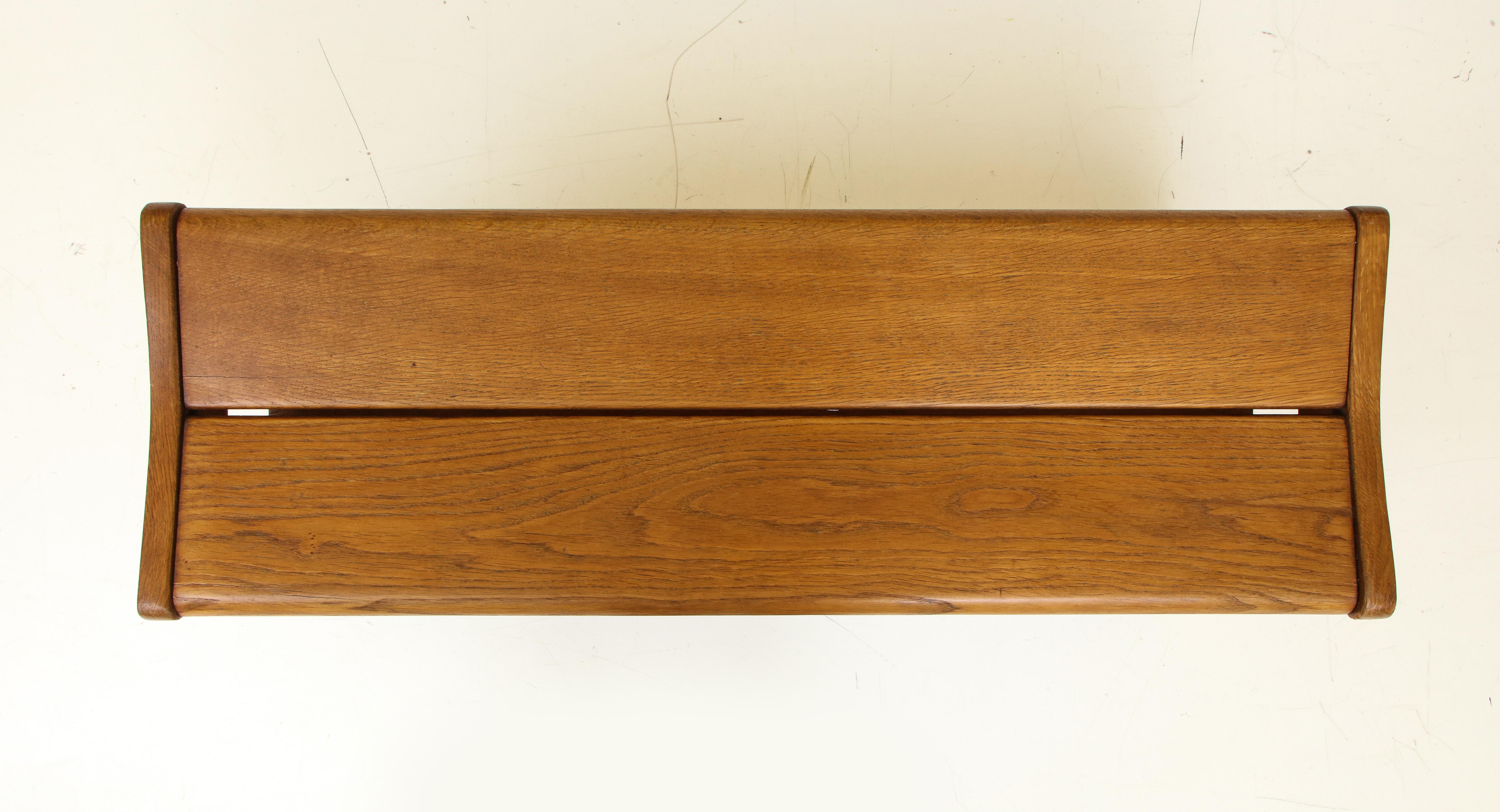 French Reconstruction Era Solid Oak Compact Bench, France, 1940s 3