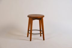 Patinated Oak Stool in the style of Les Artisans de Marolles