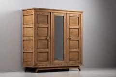 French Reconstruction Three-Door Oak Armoire with Mirror, Manner of René Gabriel