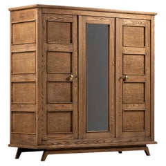 French Reconstruction Three-Door Oak Armoire with Mirror, Manner of René Gabriel