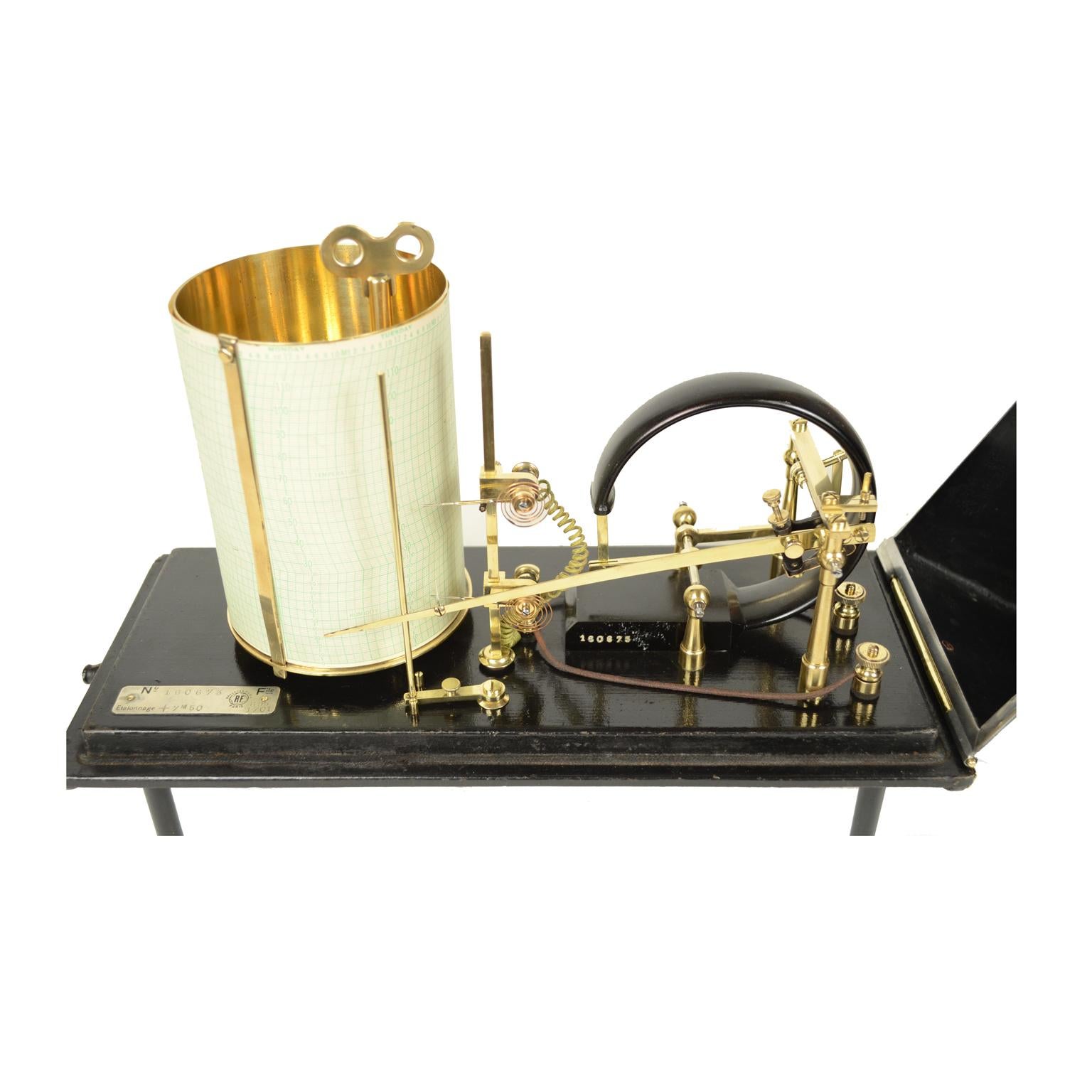 20ième siècle Recorder français barographe ancien Jules Richard Paris socle en fonte des années 1900