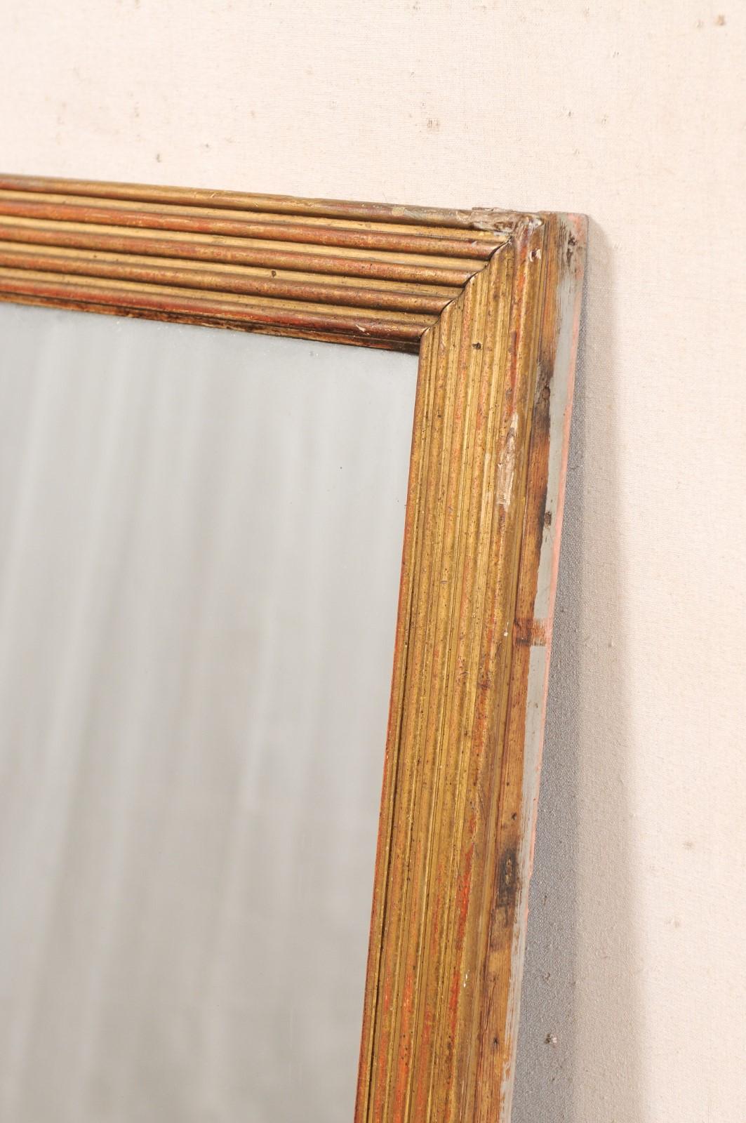 Legno Specchio da parete francese rettangolare alto 4,5', XIX secolo (finitura originale) in vendita