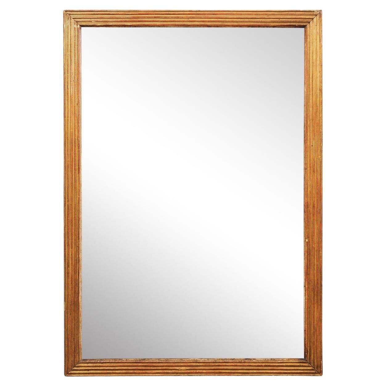 Specchio da parete francese rettangolare alto 4,5', XIX secolo (finitura originale)