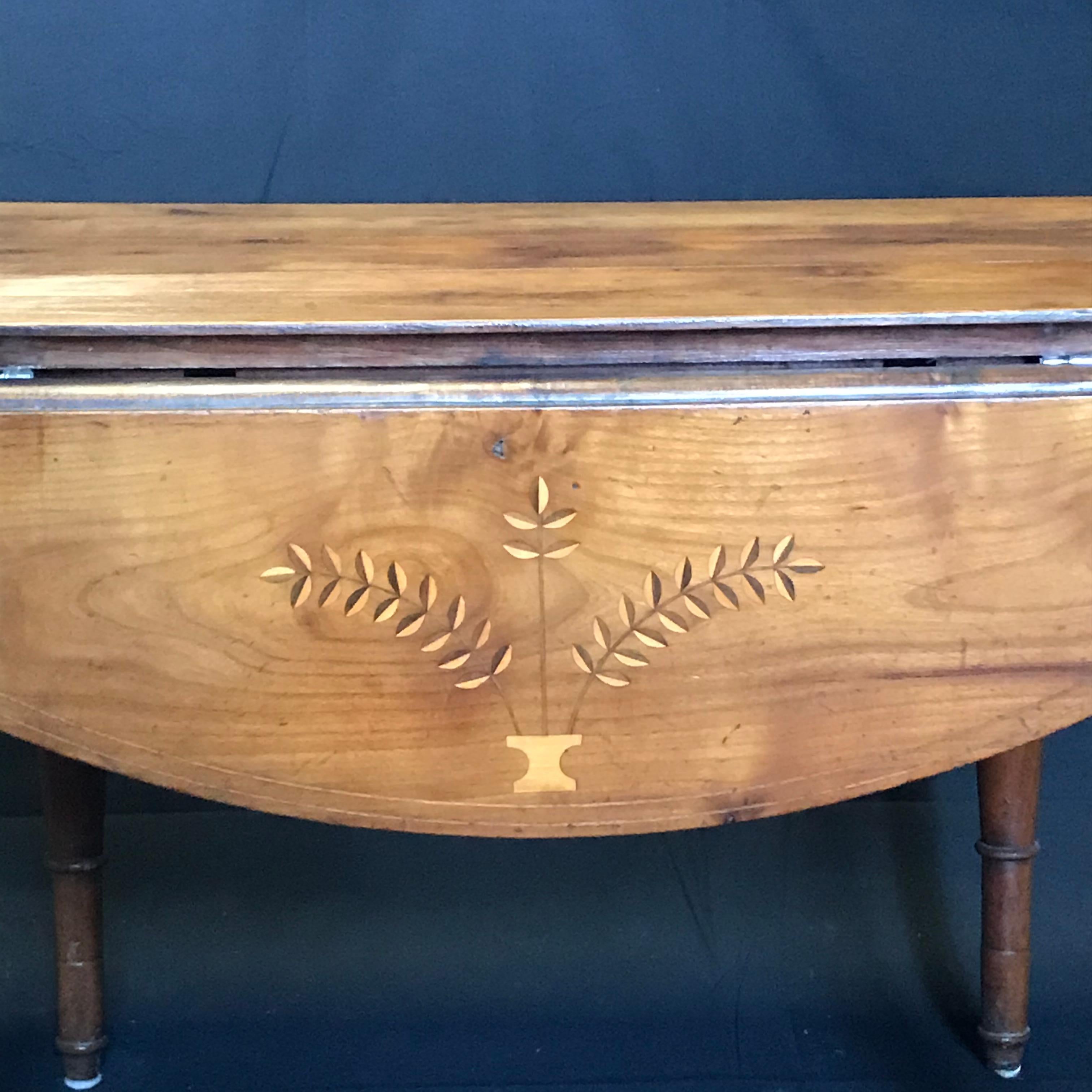 19th Century French Rectangular and Round Table with Marquetry on Leaves
