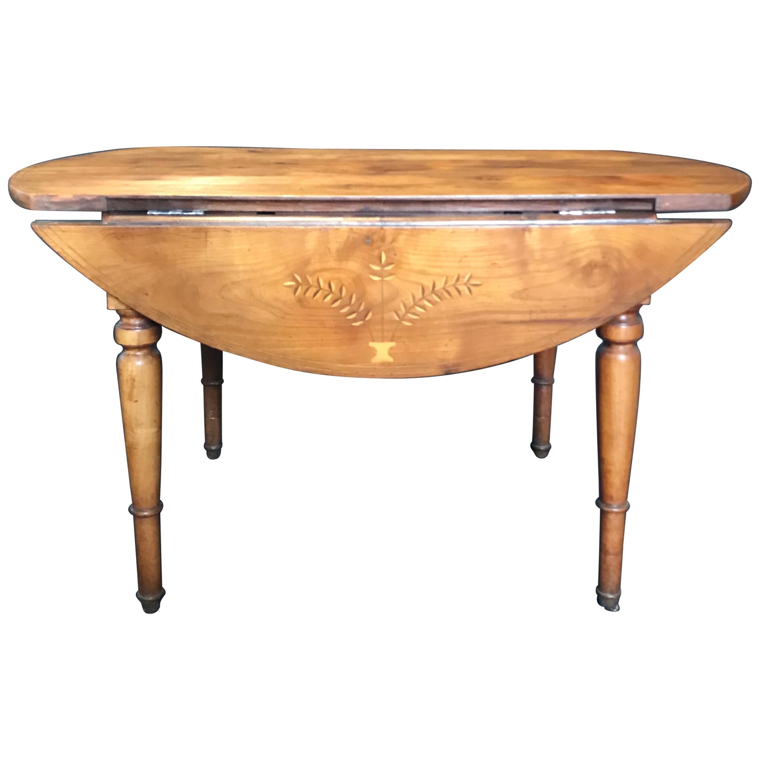 French Rectangular and Round Table with Marquetry on Leaves