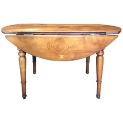 French Rectangular and Round Table with Marquetry on Leaves