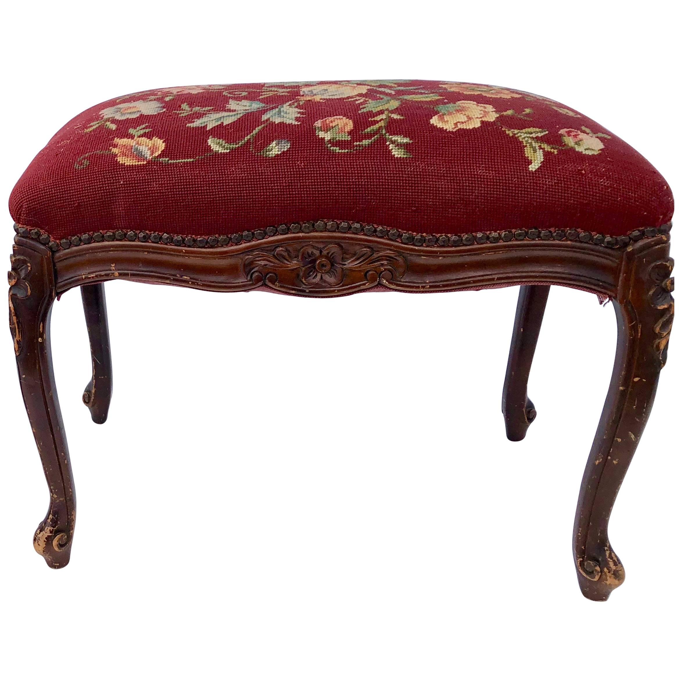 French Rectangular Bench Covered with Tapestry Fabric, Early 1900s For Sale