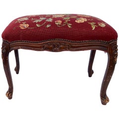 French Rectangular Bench Covered with Tapestry Fabric, Early 1900s