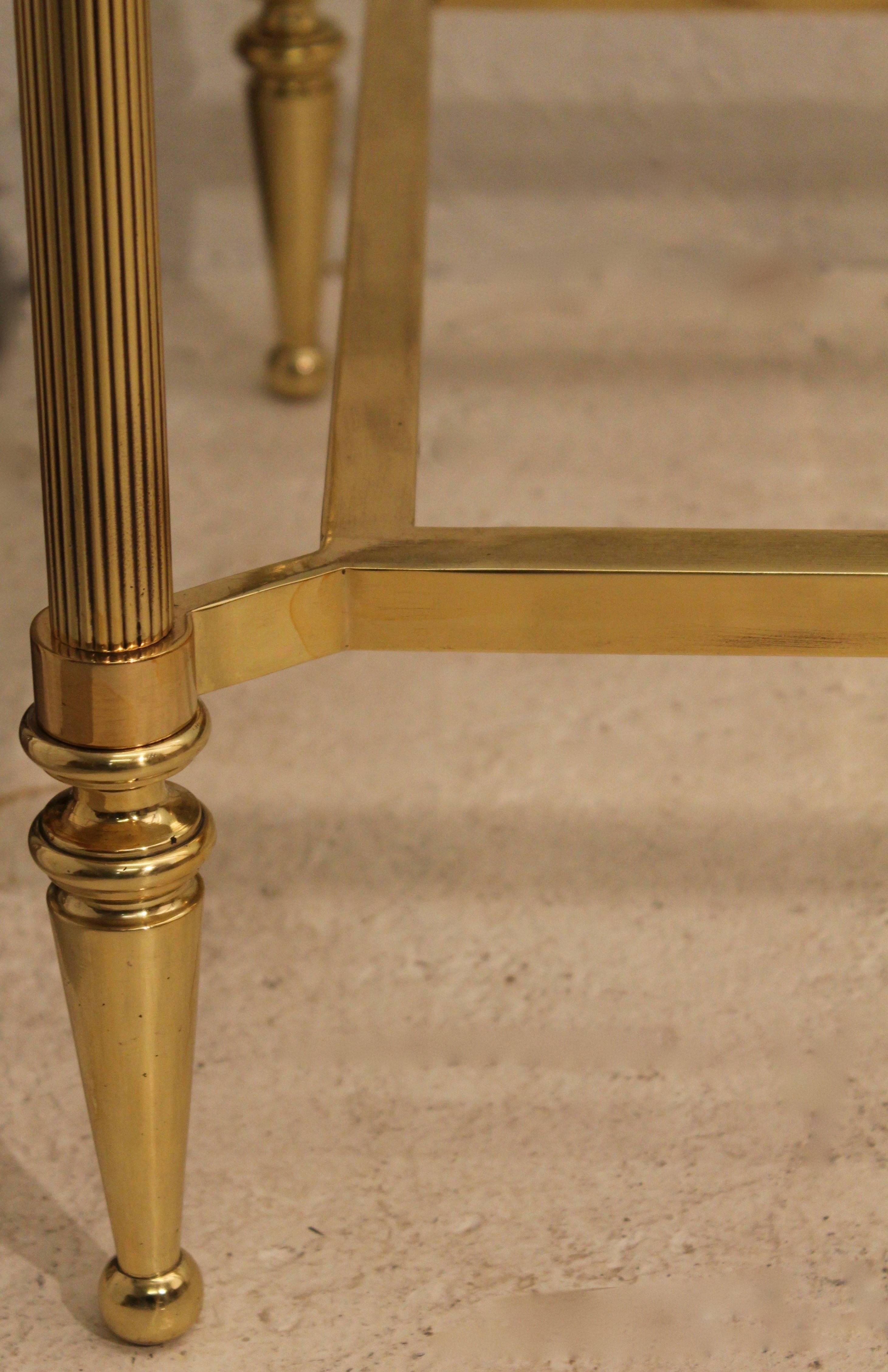 French Rectangular Brass and Glass Coffee Table with Acorn Finials, circa 1960 In Good Condition In London, GB