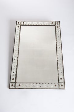 French Rectangular Crystal Mirror with Engraving from the 1940s