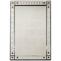 French Rectangular Crystal Mirror with Engraving from the 1940s