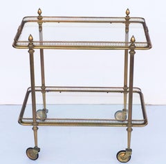 French Rectangular Drinks Cart of Brass with Removable Top Serving Tray
