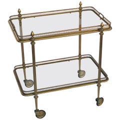 French Rectangular Drinks Cart of Brass with Removable Top Serving Tray