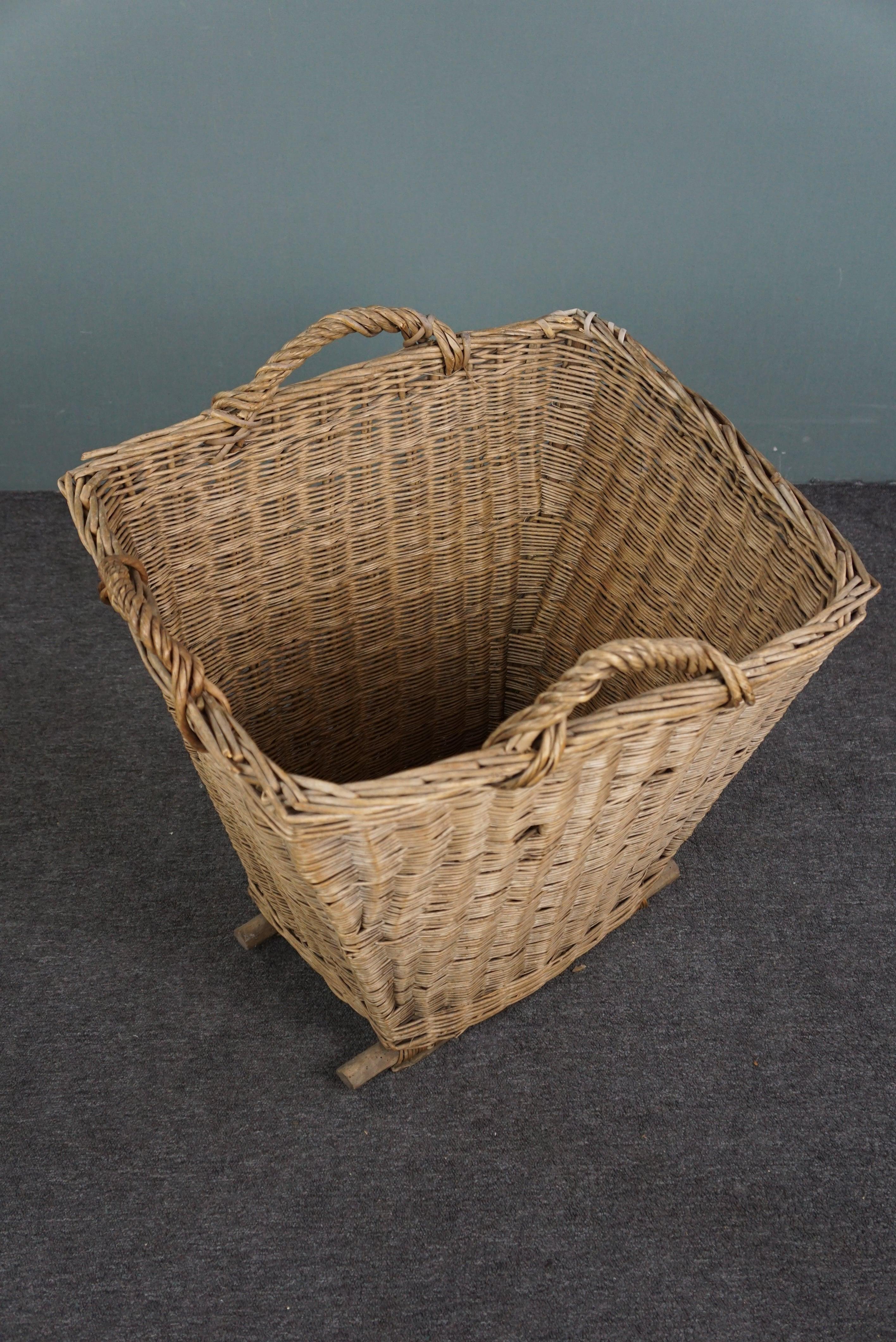 Hand-Crafted French rectangular hand woven fireplace basket