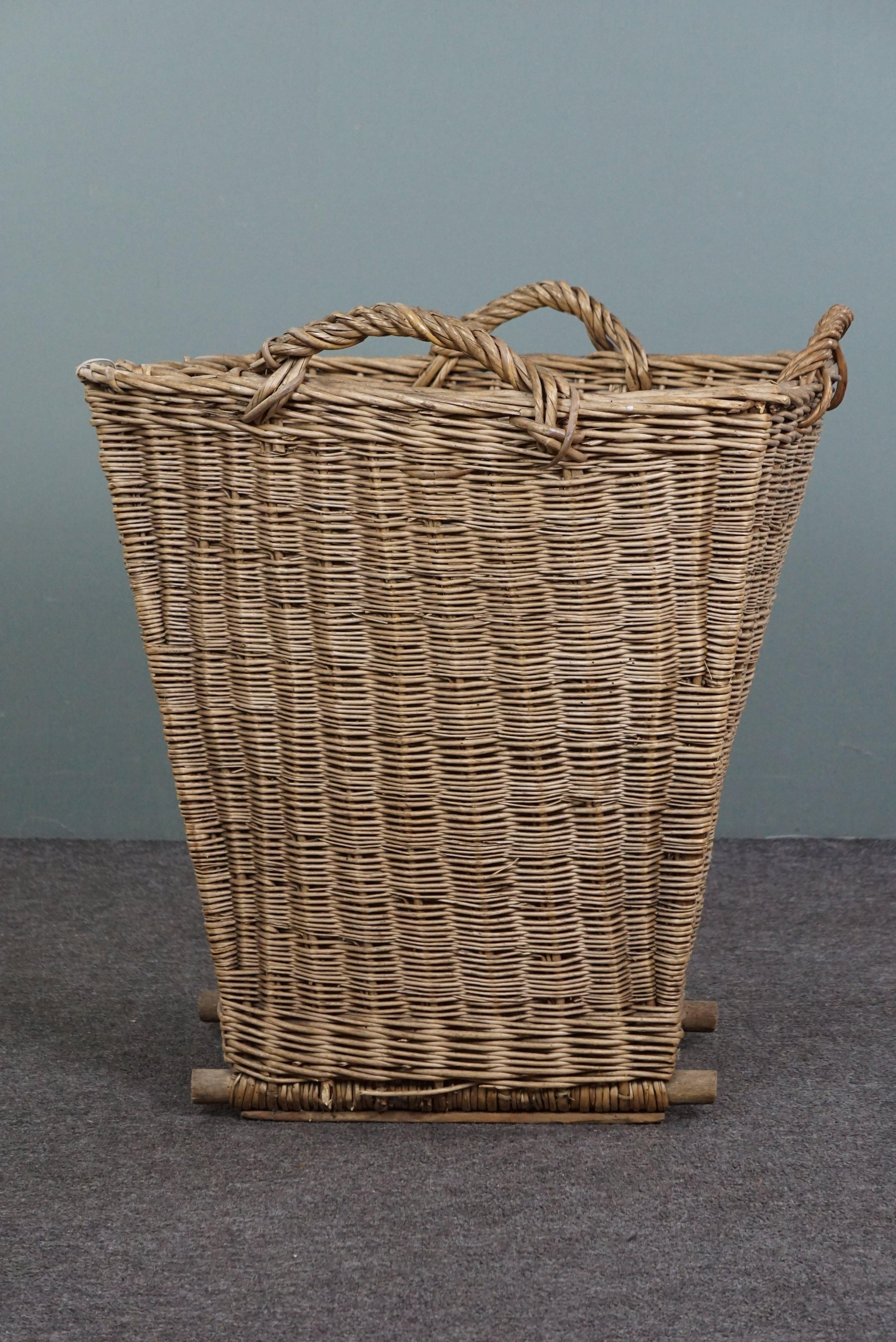 20th Century French rectangular hand woven fireplace basket