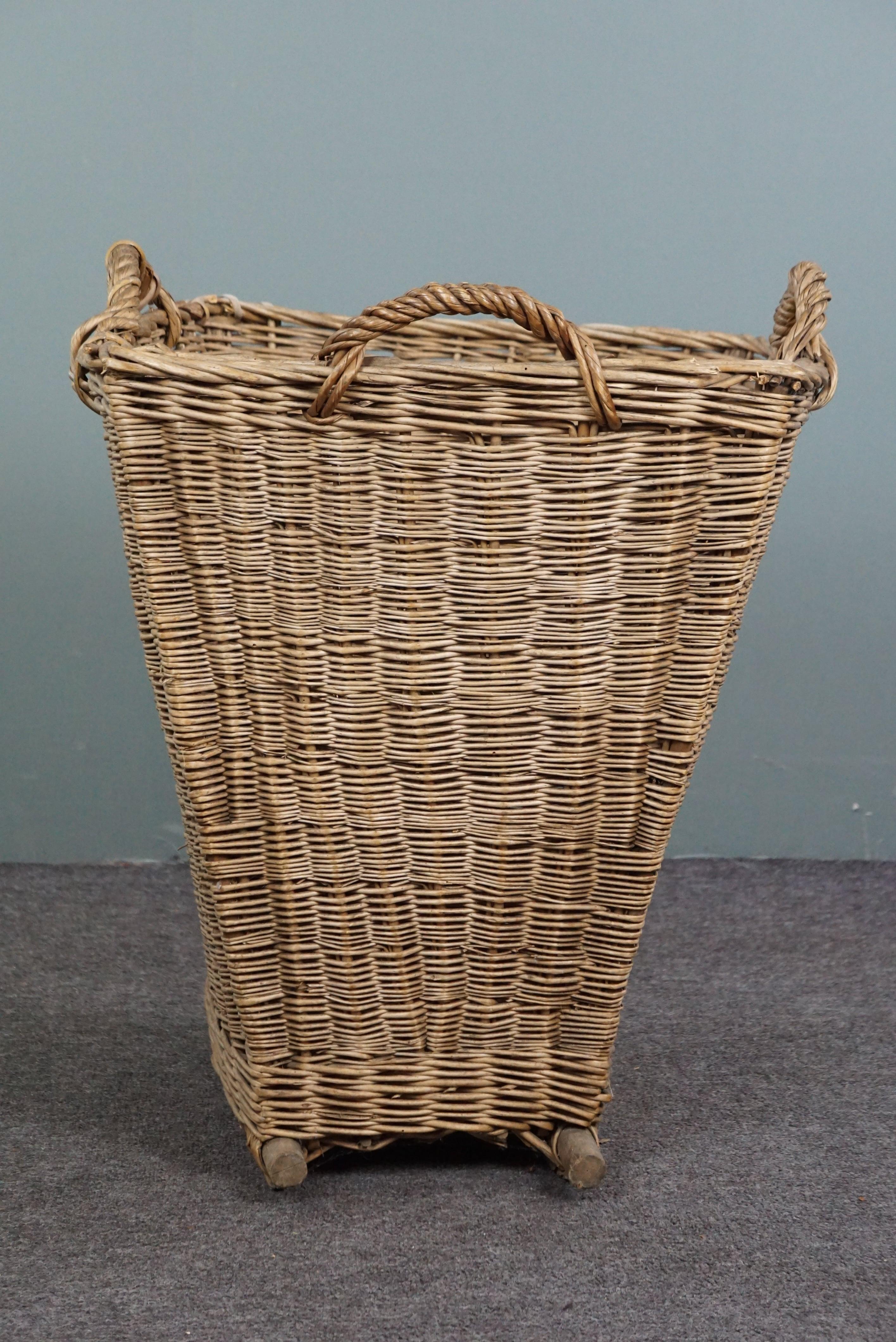 Rattan French rectangular hand woven fireplace basket