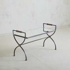 French Rectangular Iron Coffee Table with Mirrored Top, 1940s