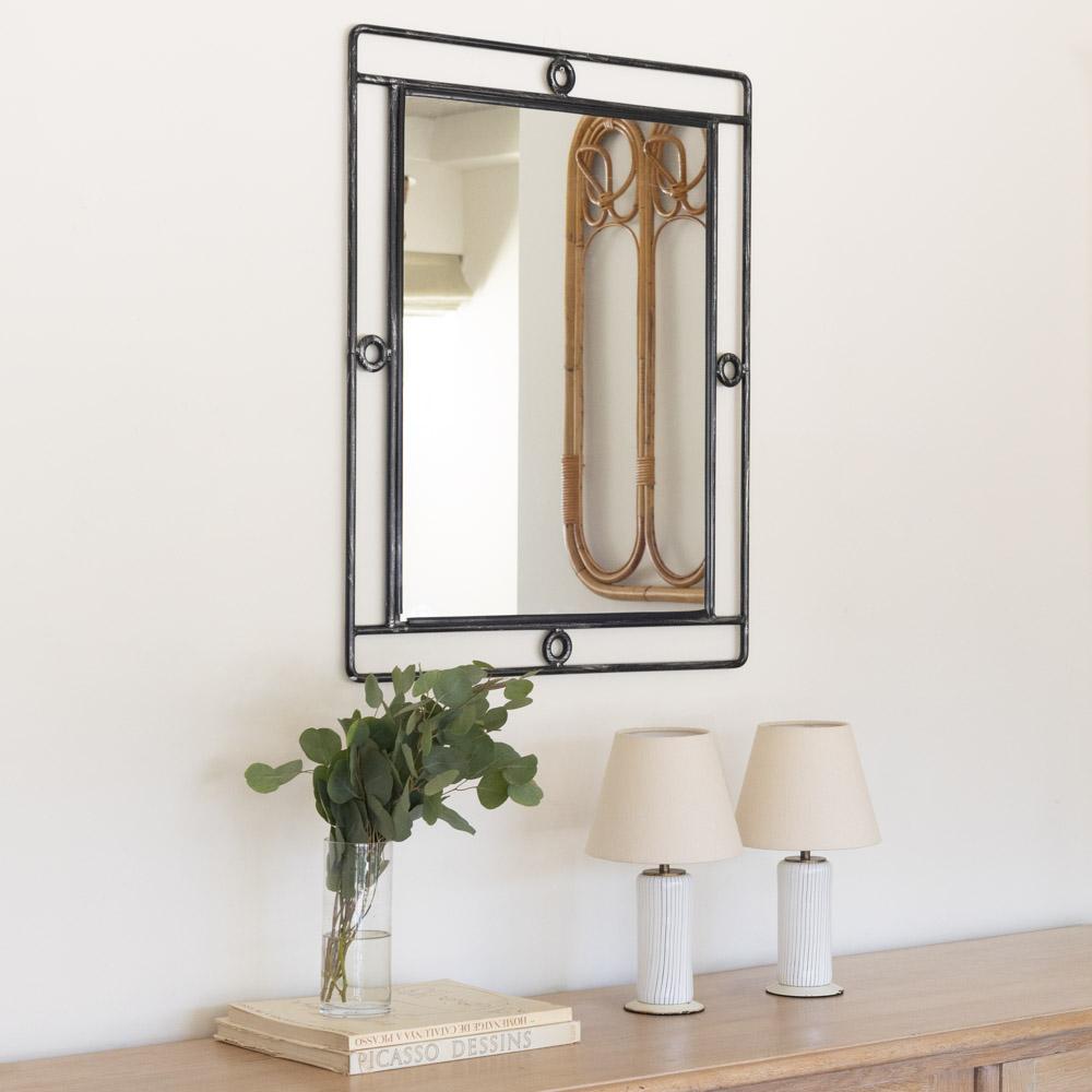 French Rectangular Iron Loop Mirror In Good Condition For Sale In Los Angeles, CA