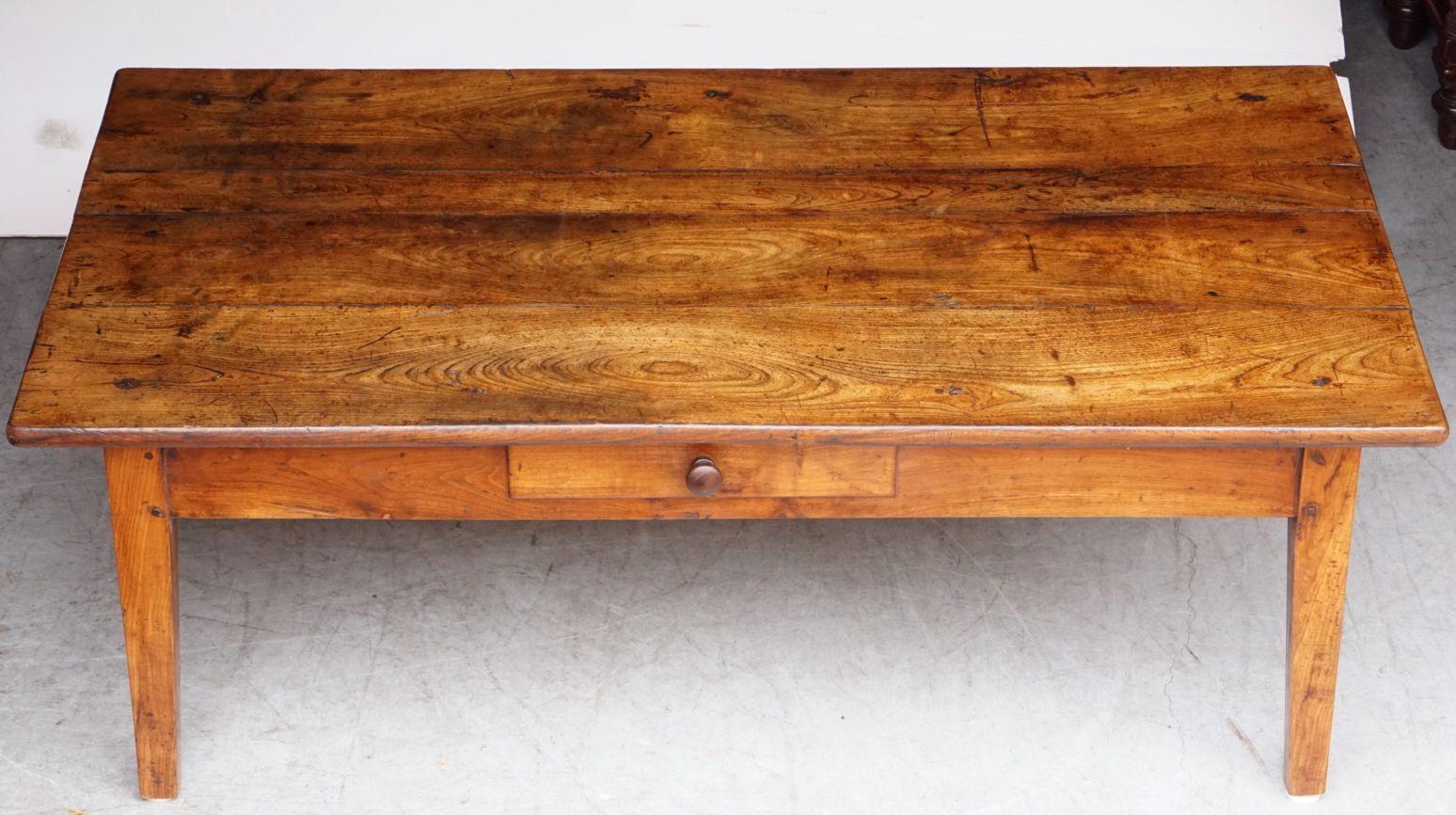 French Rectangular Low or Coffee Table of Fruitwood with Drawer For Sale 5