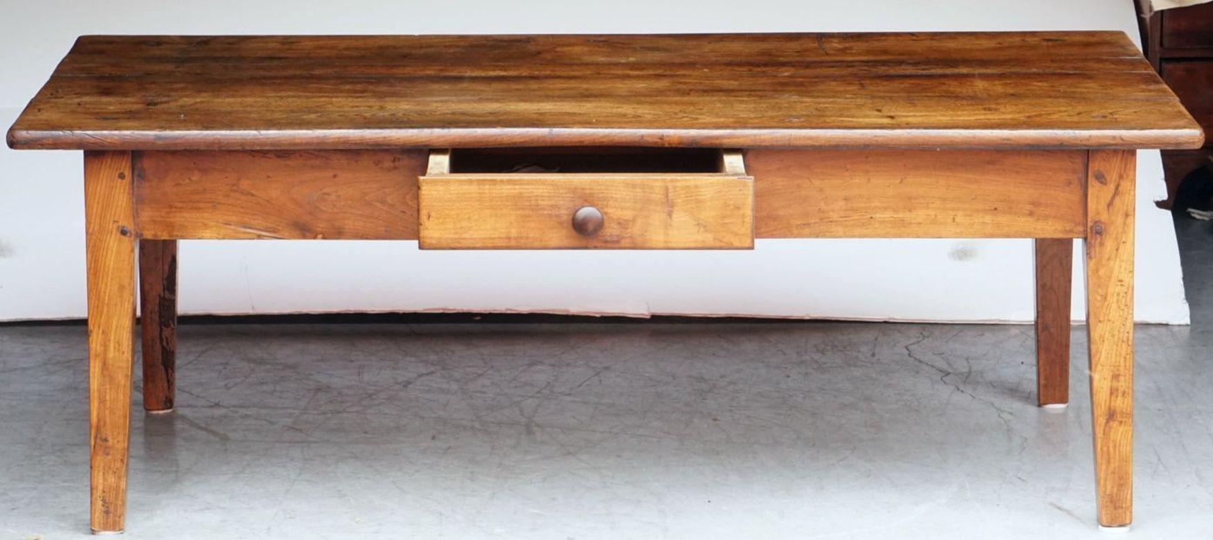 French Rectangular Low or Coffee Table of Fruitwood with Drawer For Sale 7