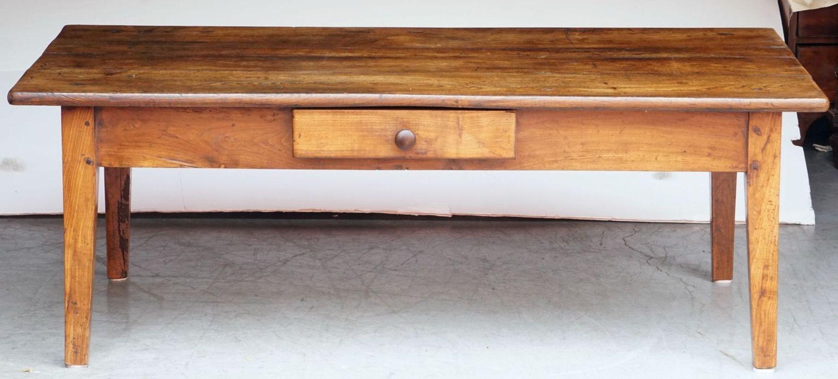 Country French Rectangular Low or Coffee Table of Fruitwood with Drawer For Sale
