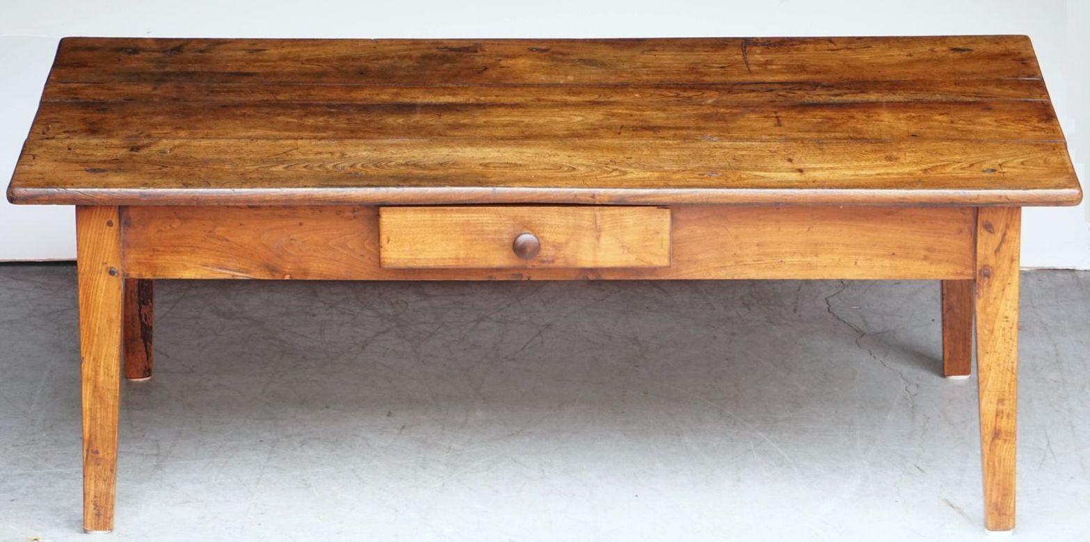 20th Century French Rectangular Low or Coffee Table of Fruitwood with Drawer For Sale
